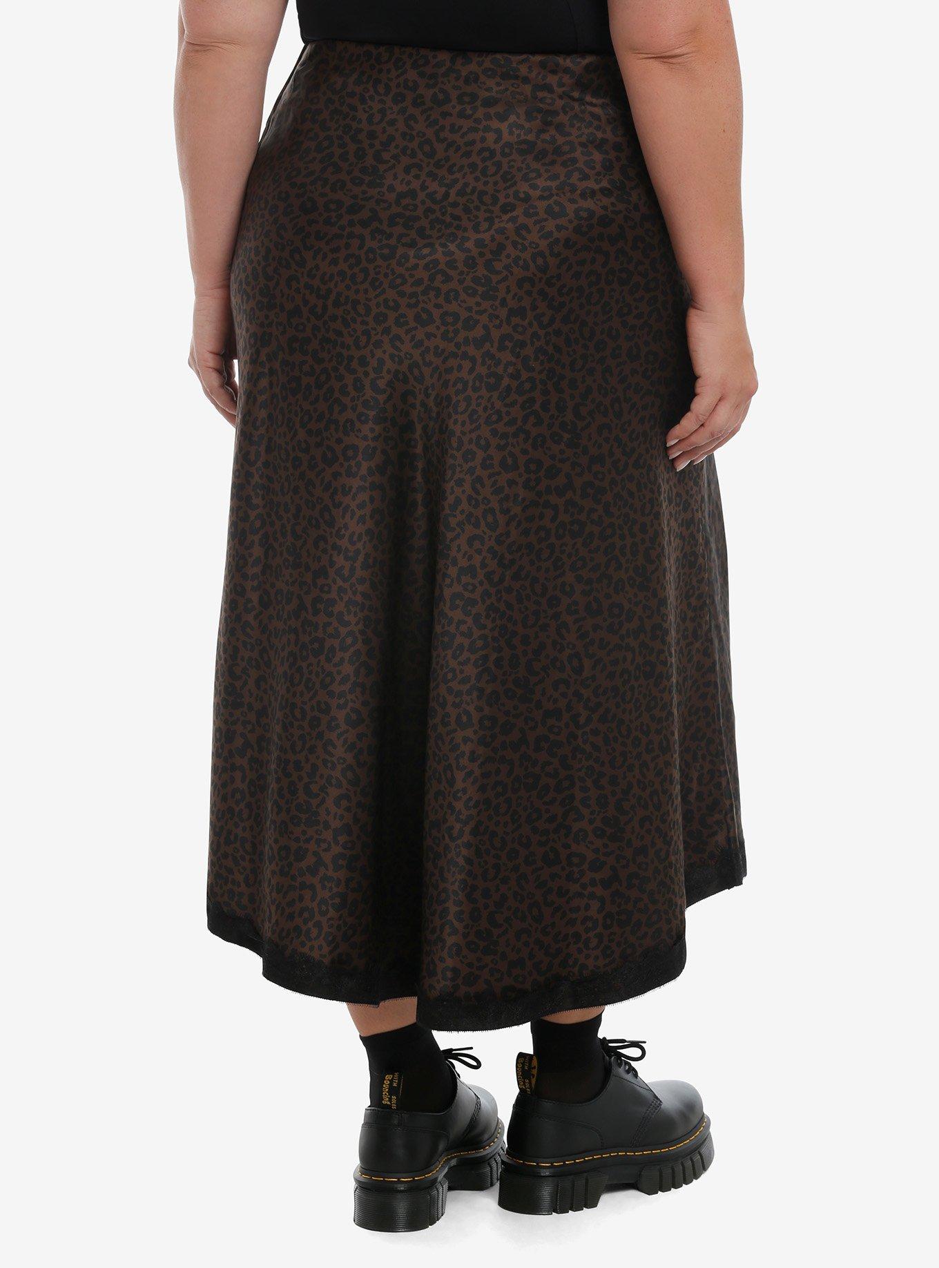 Social Collision Leopard Black Lace Silk Skirt Plus Size, , hi-res