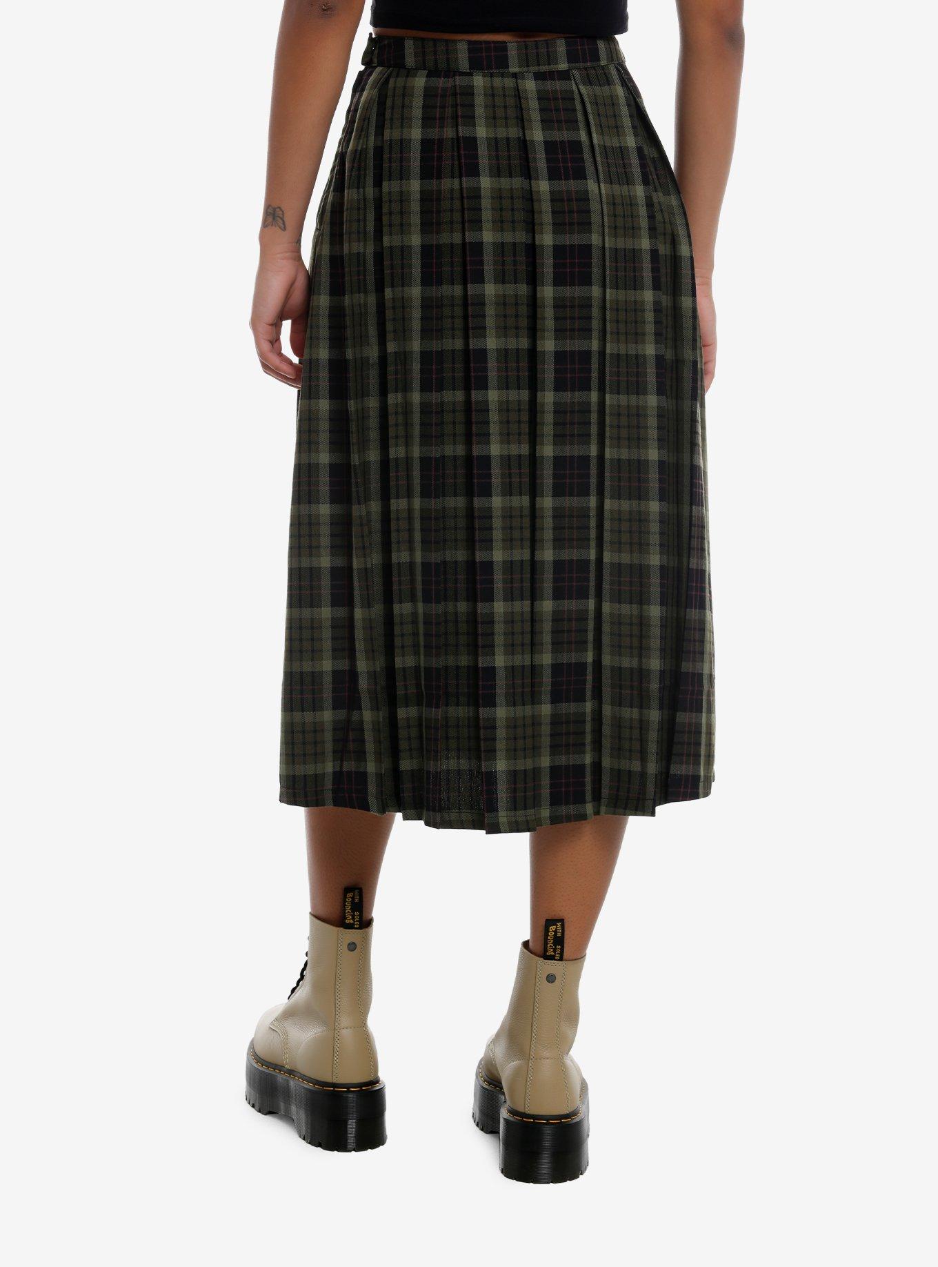 Thorn & Fable Green Plaid Midi Skirt