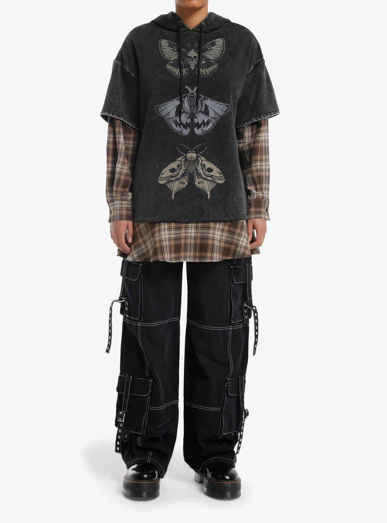 Social Collision Moth Plaid Girls Twofer Hoodie, , hi-res