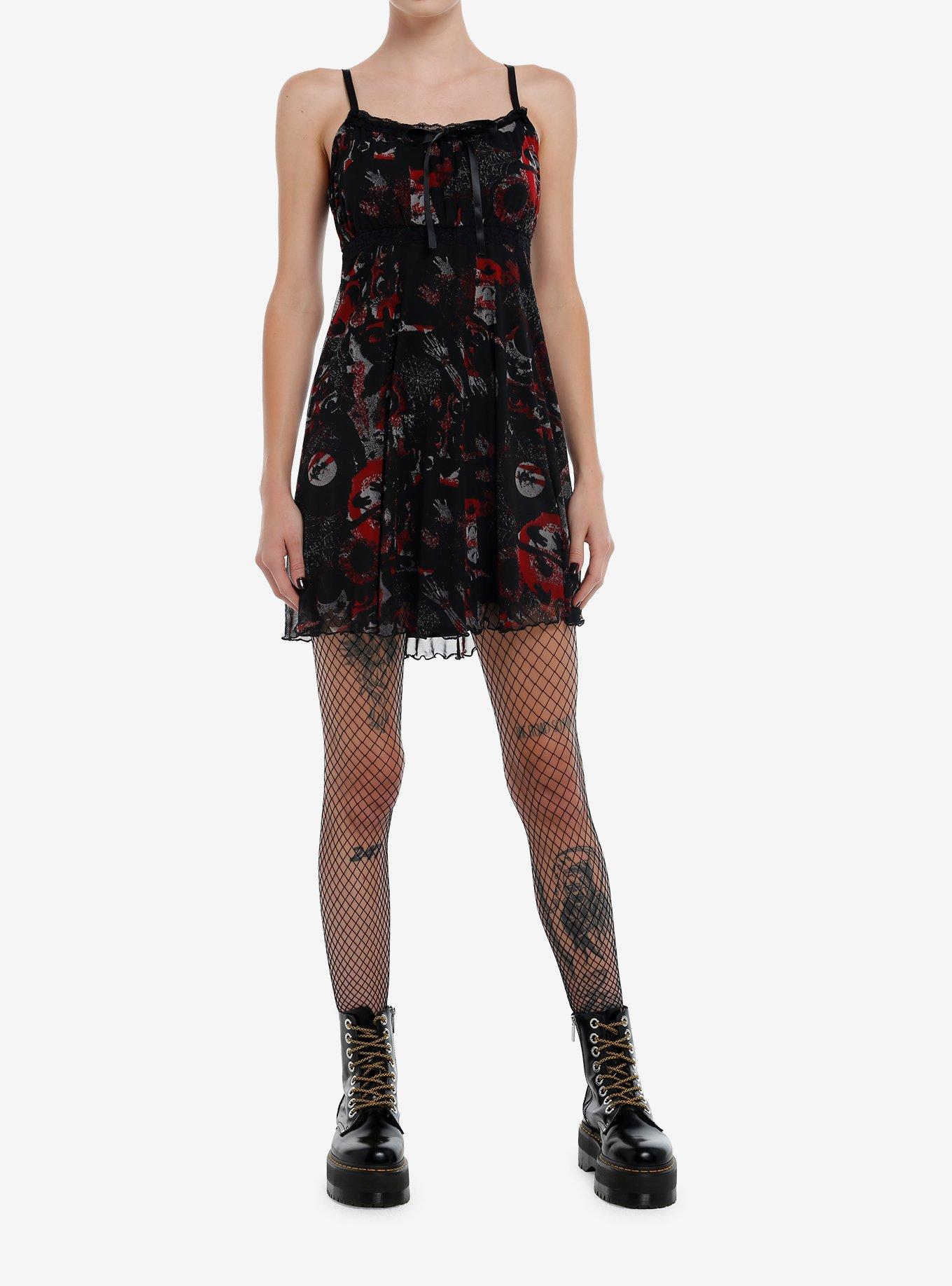 Social Collision Red & Black Icons Mesh Cami Dress, , hi-res