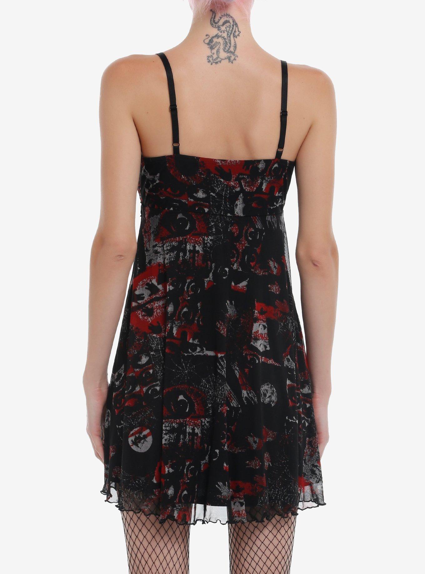 Social Collision Red & Black Icons Mesh Cami Dress