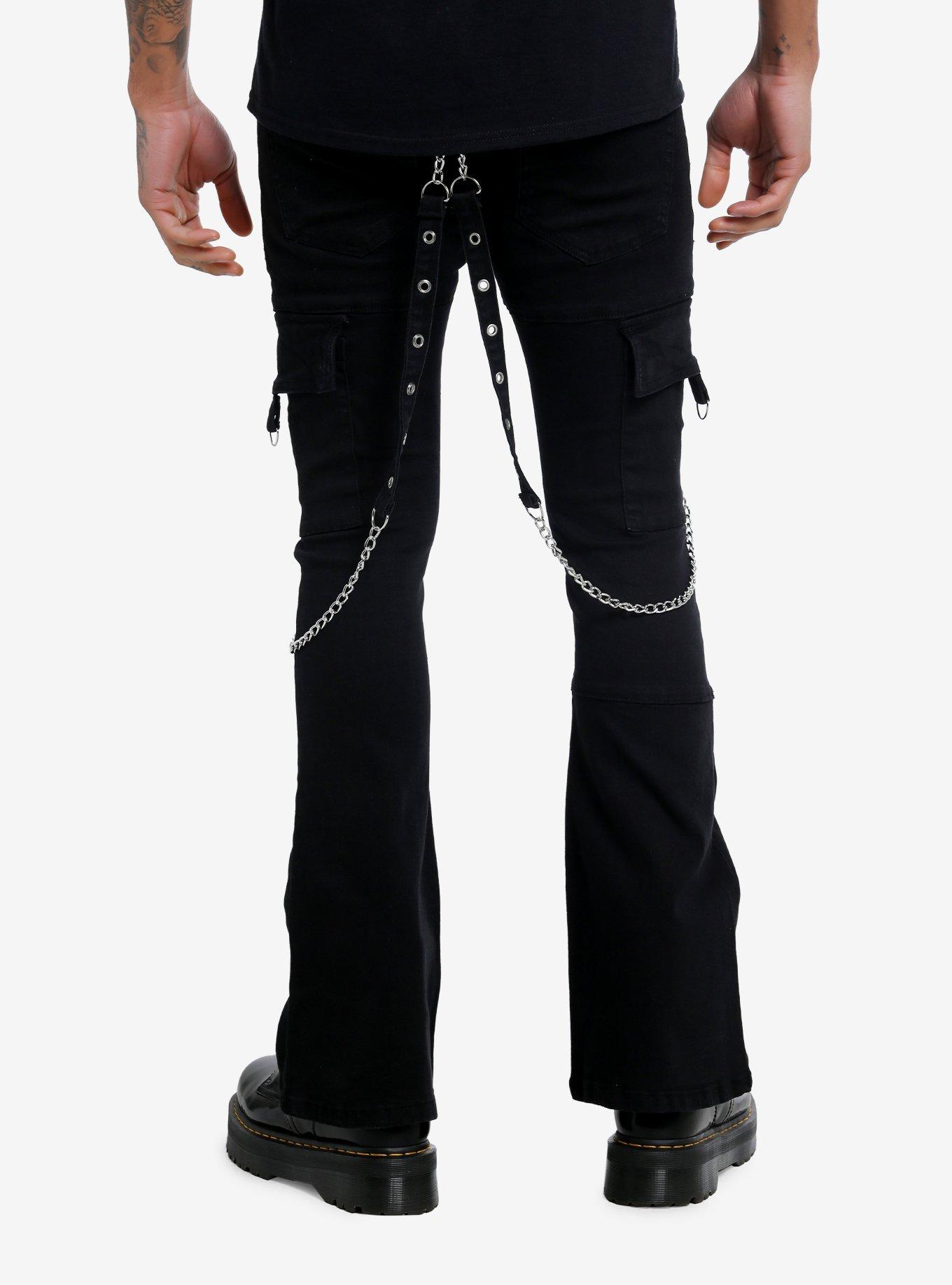 Black Double Chain Flare Stinger Pants