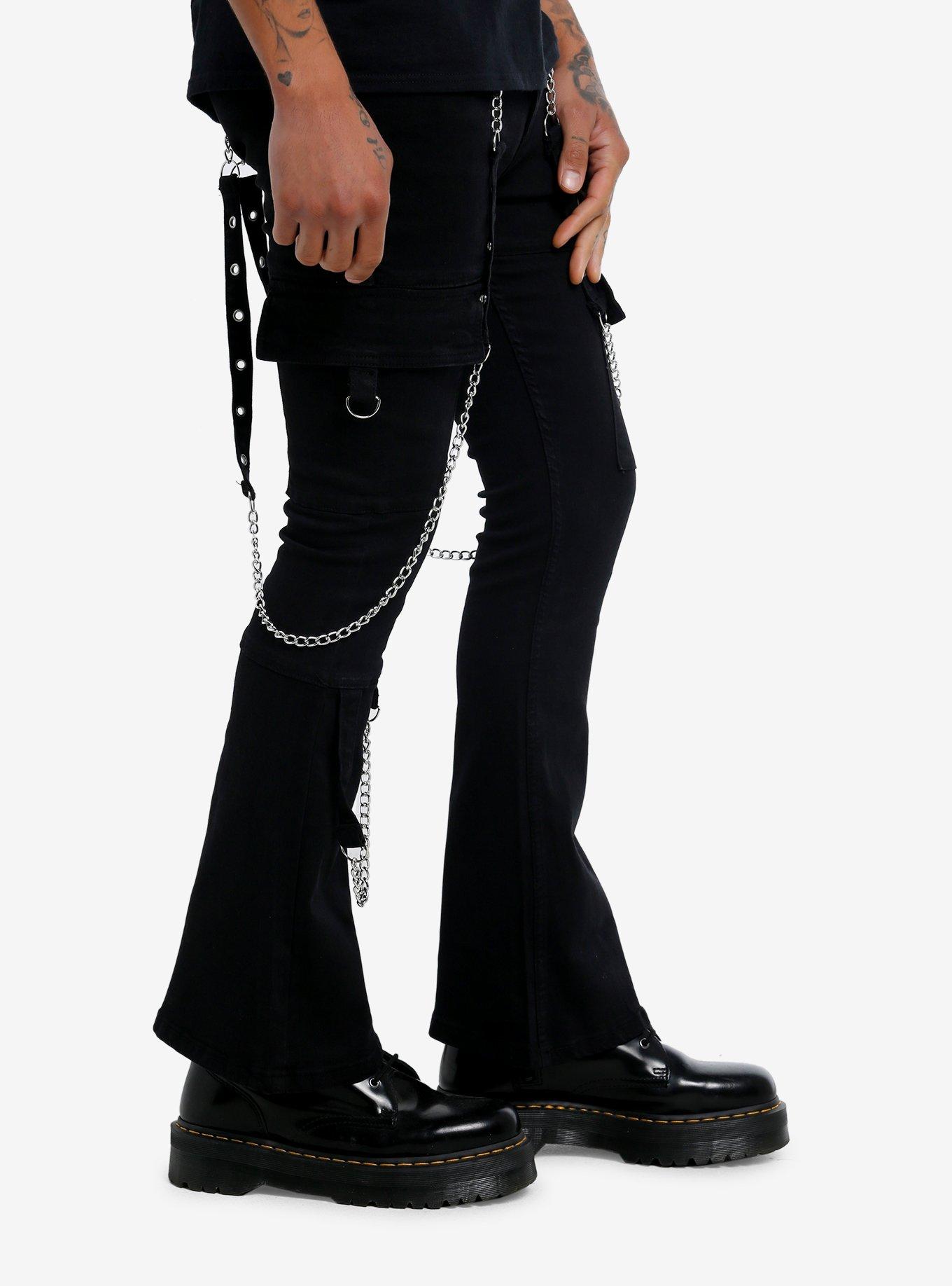 Black Double Chain Flare Stinger Pants