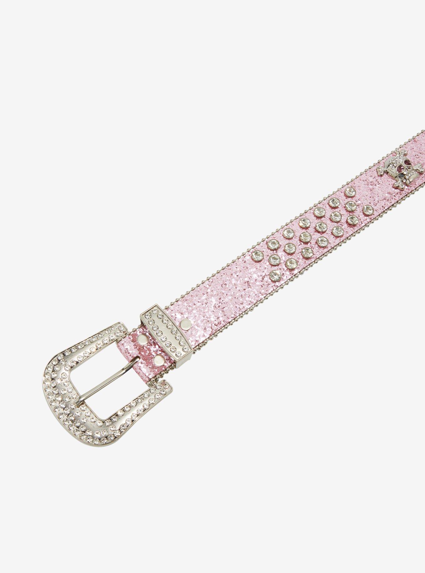 Pink Glitter Bling Skull Belt, , hi-res