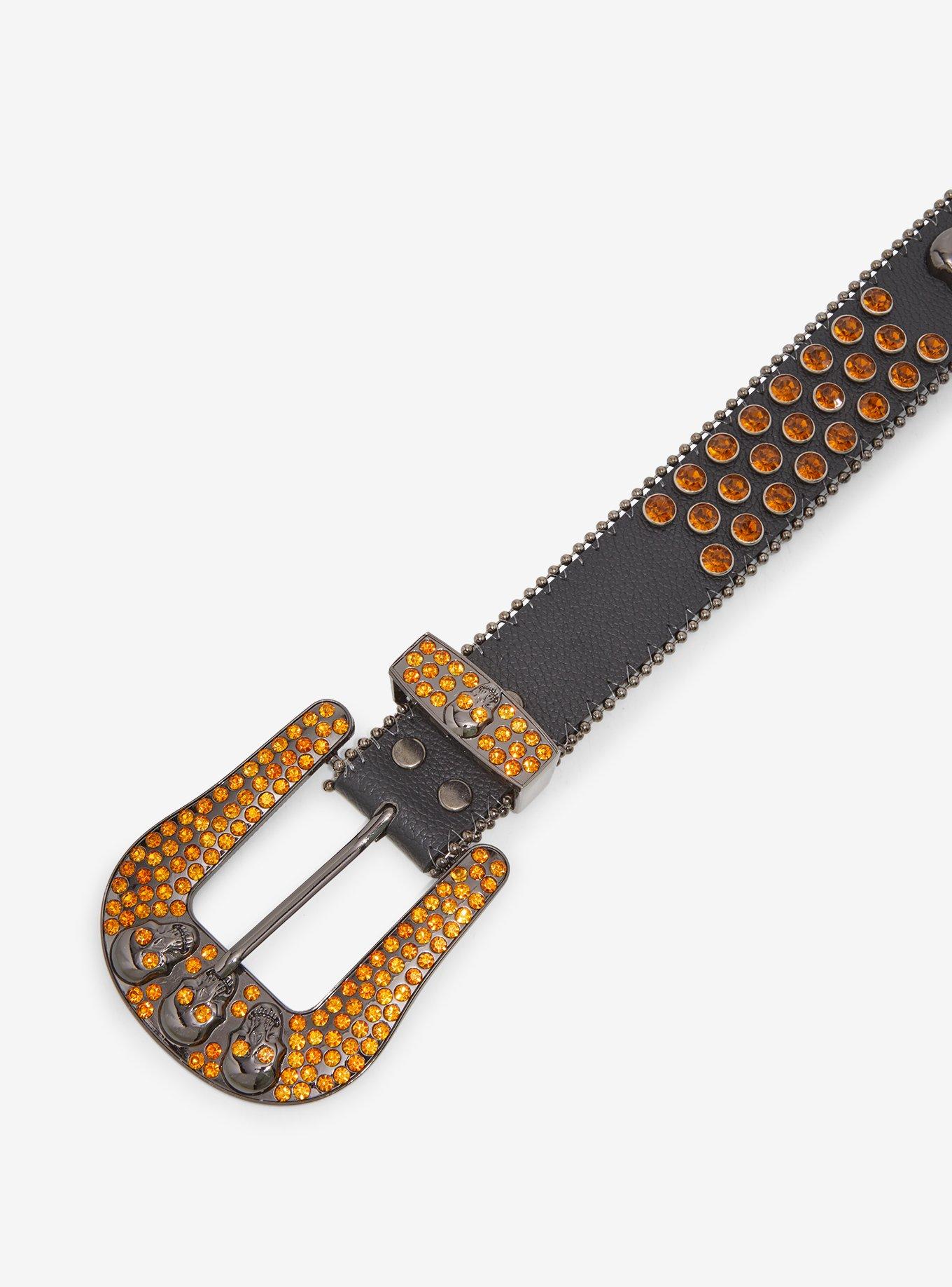 Orange Bling Skull Western Belt, , hi-res