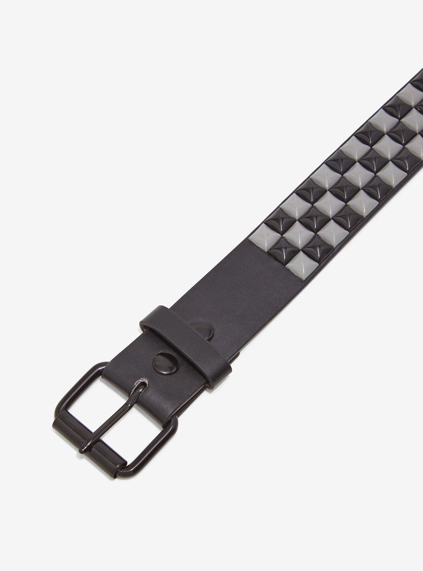 Black & Grey Pyramid Stud Belt, , hi-res