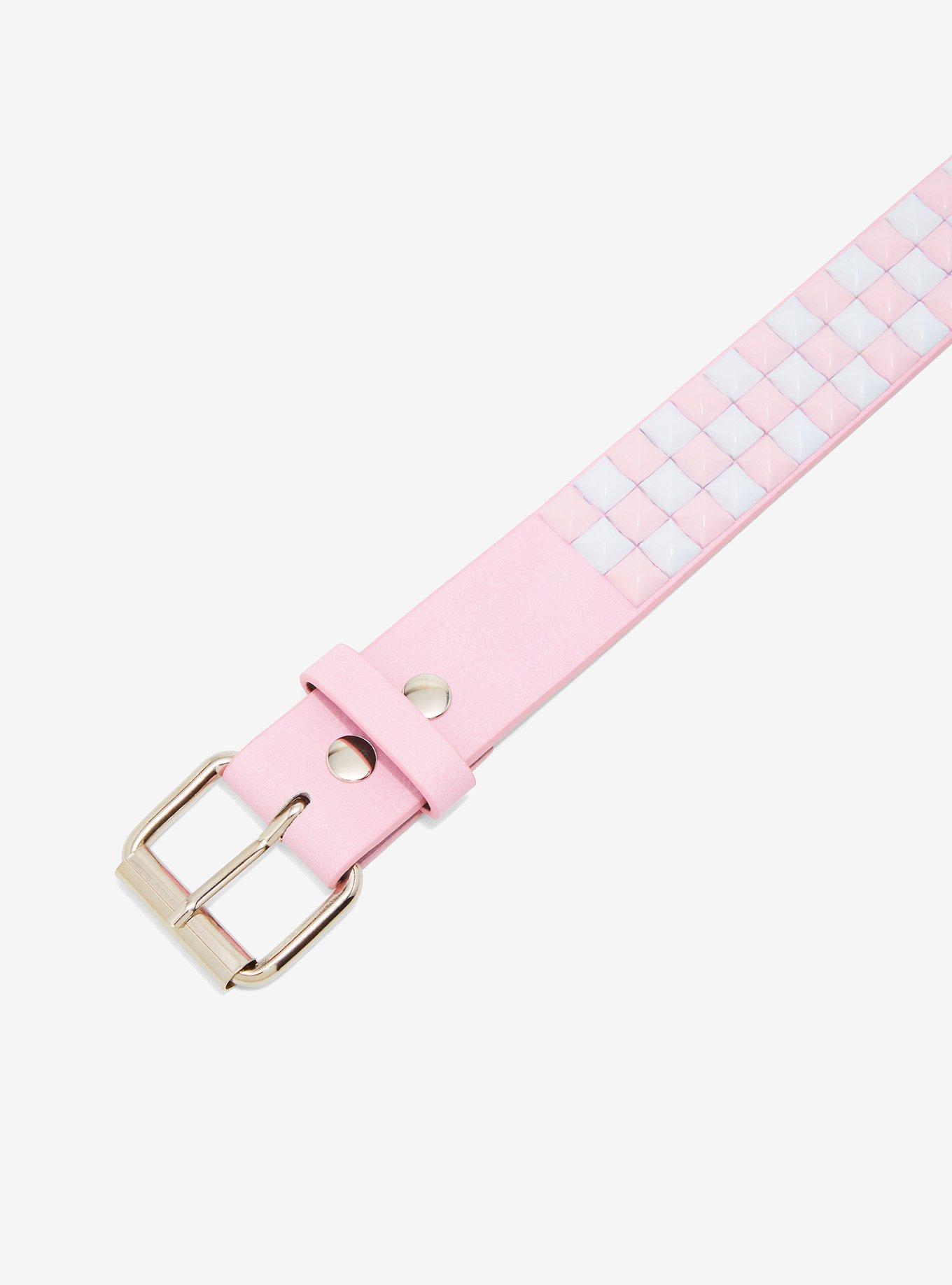 Pastel Pink & White Pyramid Stud Belt, , hi-res