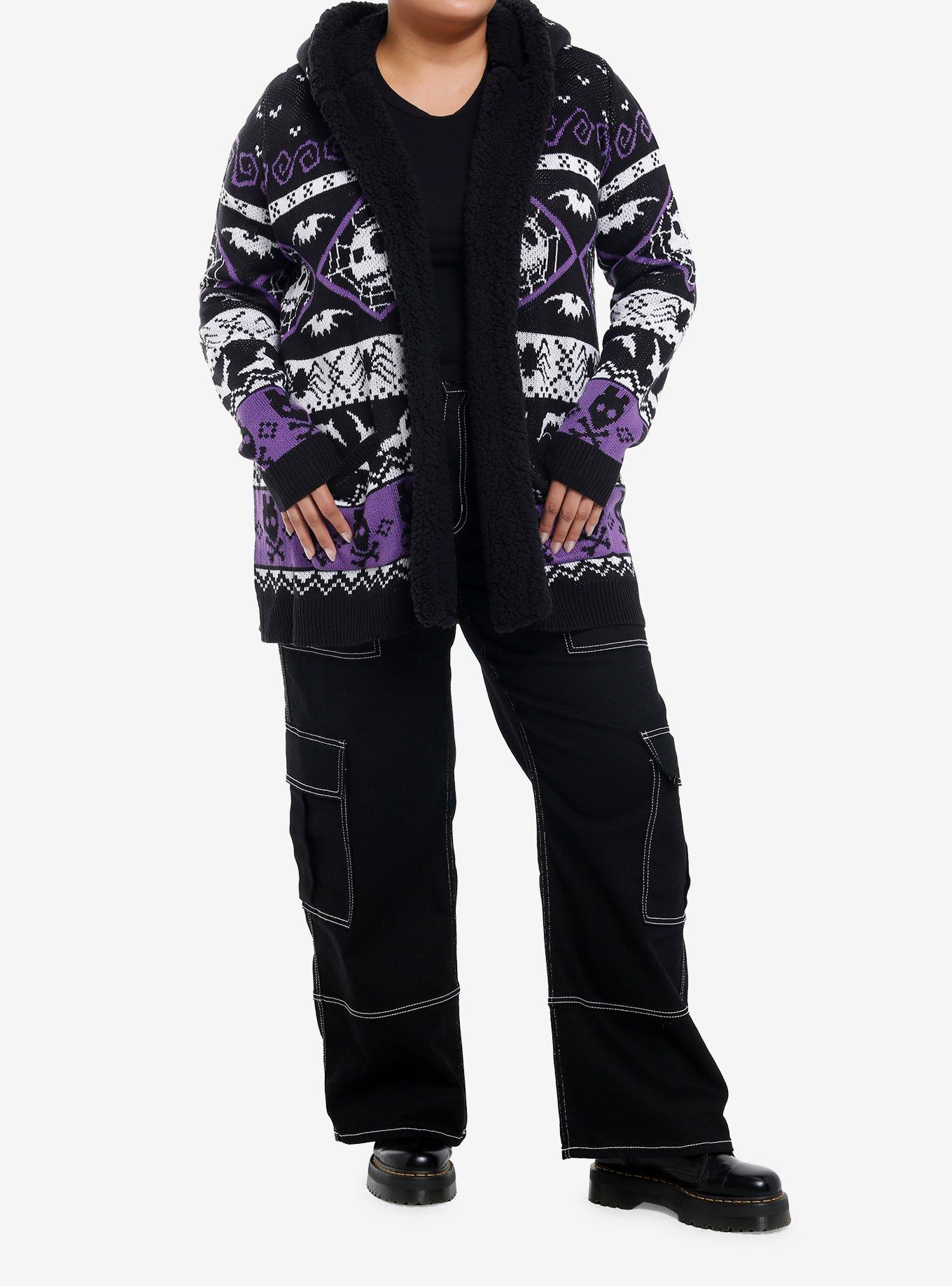 Her Universe The Nightmare Before Christmas Purple Fair Isle Girls Sherpa Cardigan Plus Size, MULTI, alternate