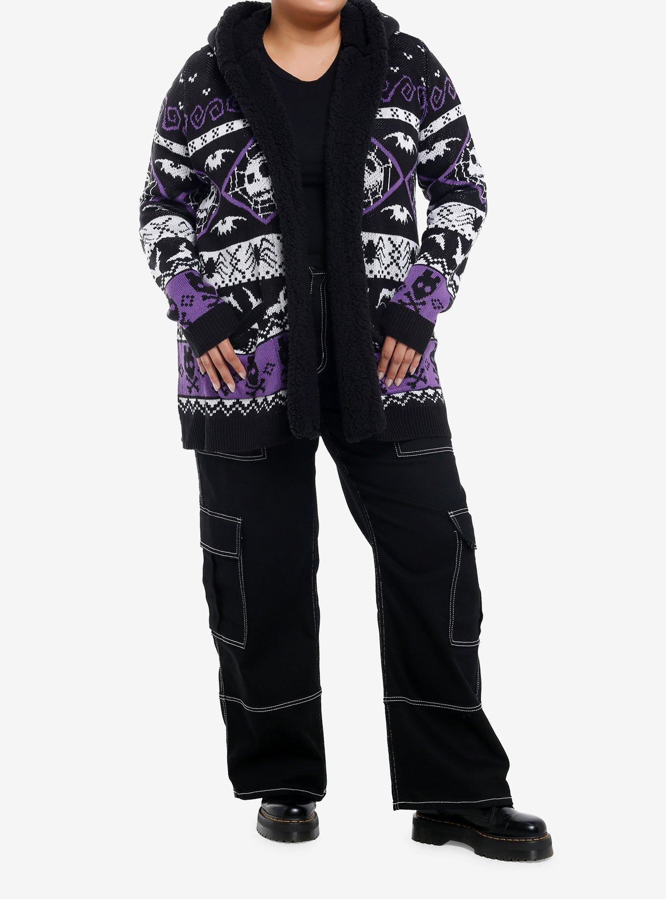 Her Universe The Nightmare Before Christmas Purple Fair Isle Girls Sherpa Cardigan Plus Size, , hi-res