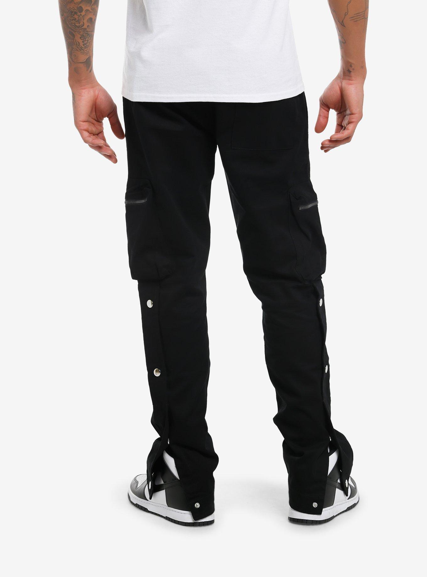 Black Cargo Zipper Pocket Pants, BLACK, alternate