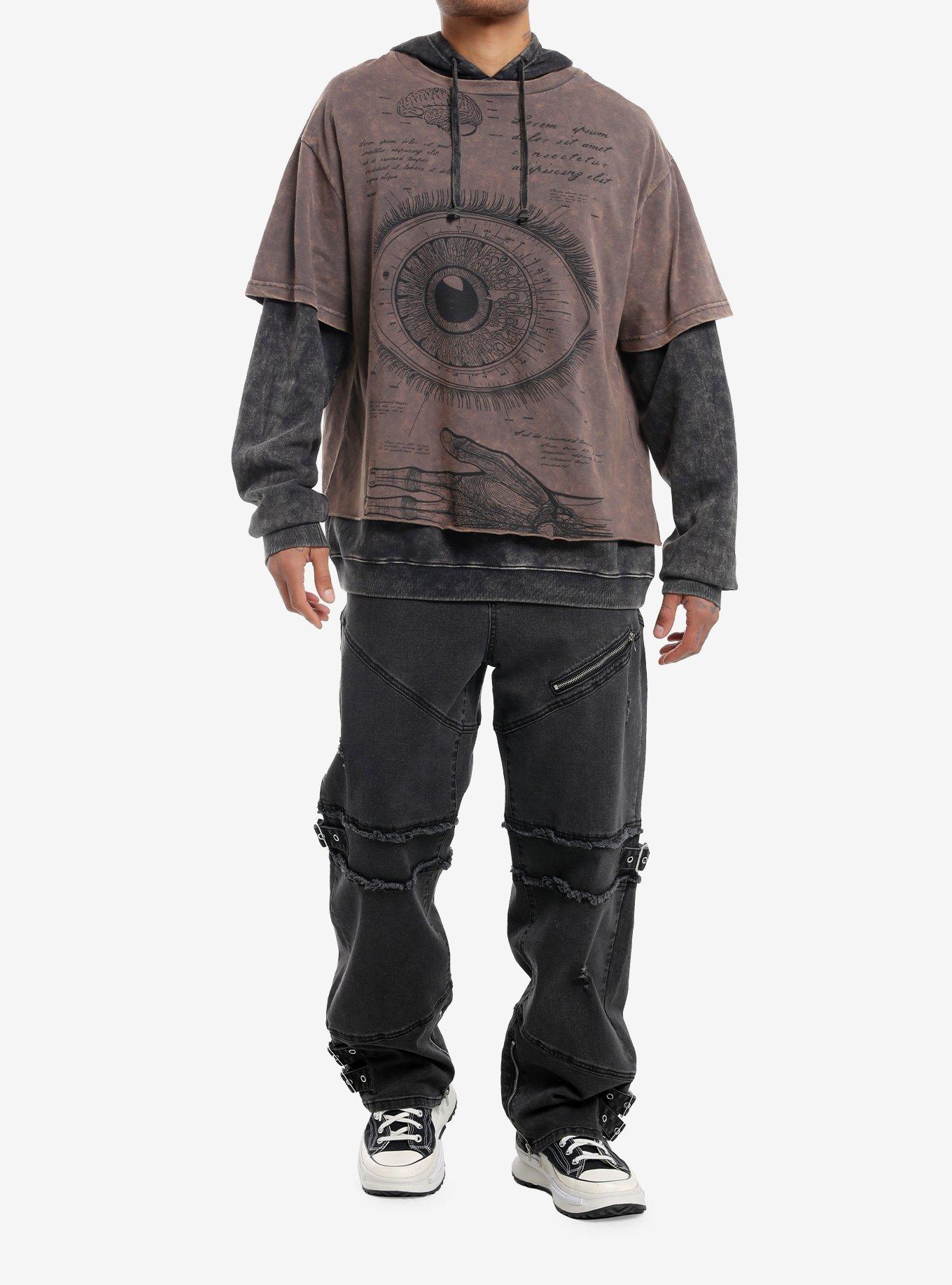 Human Anatomy Mineral Wash Oversized Twofer Hoodie, BLACK, alternate