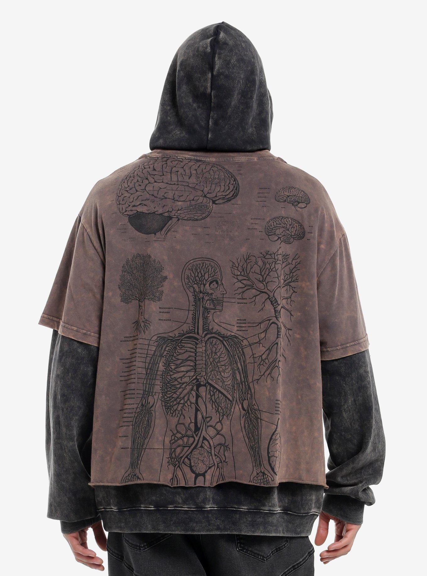 Human Anatomy Mineral Wash Oversized Twofer Hoodie, BLACK, alternate