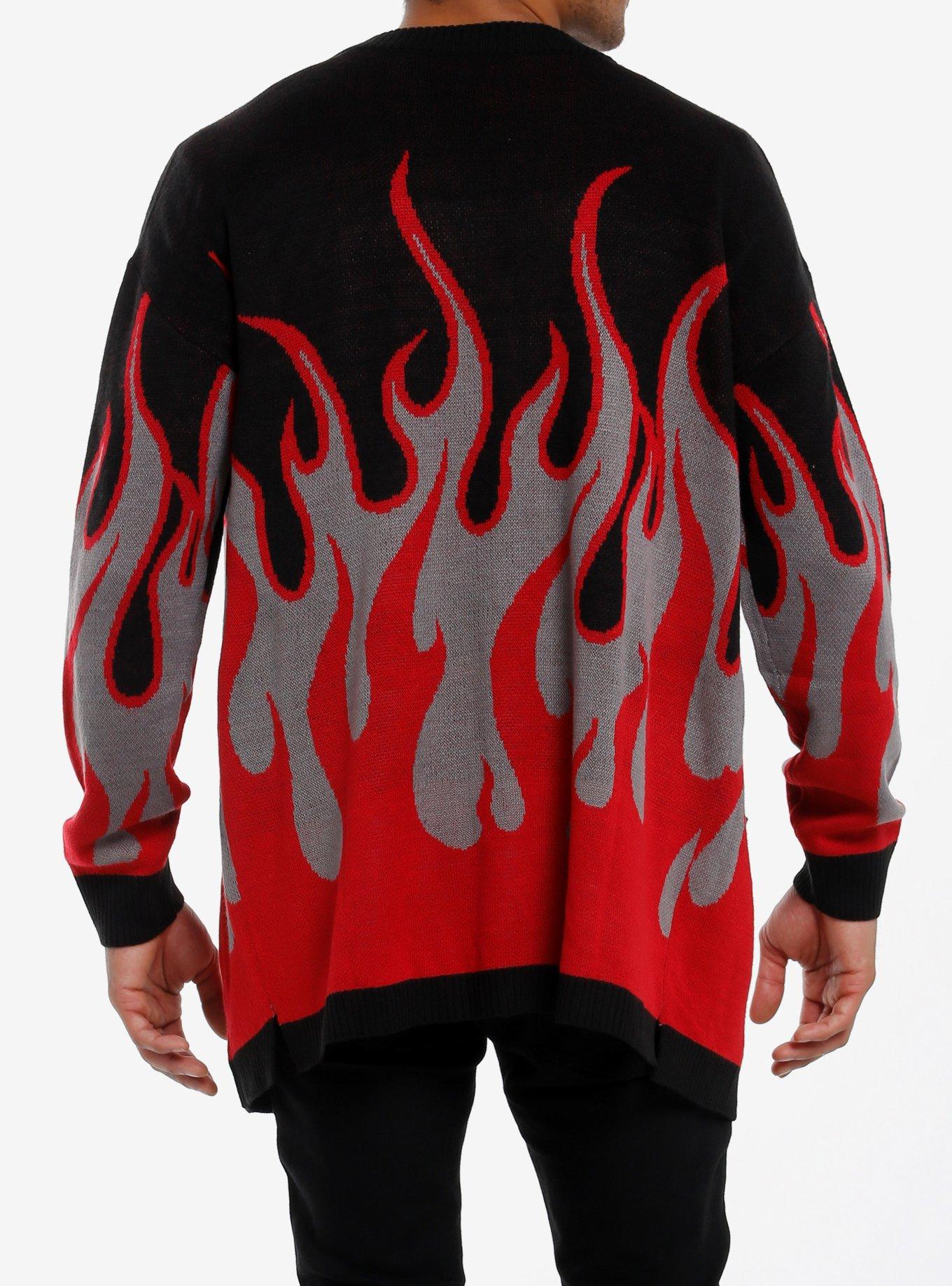 Social Collision Red & Grey Flame Cardigan, BLACK, alternate