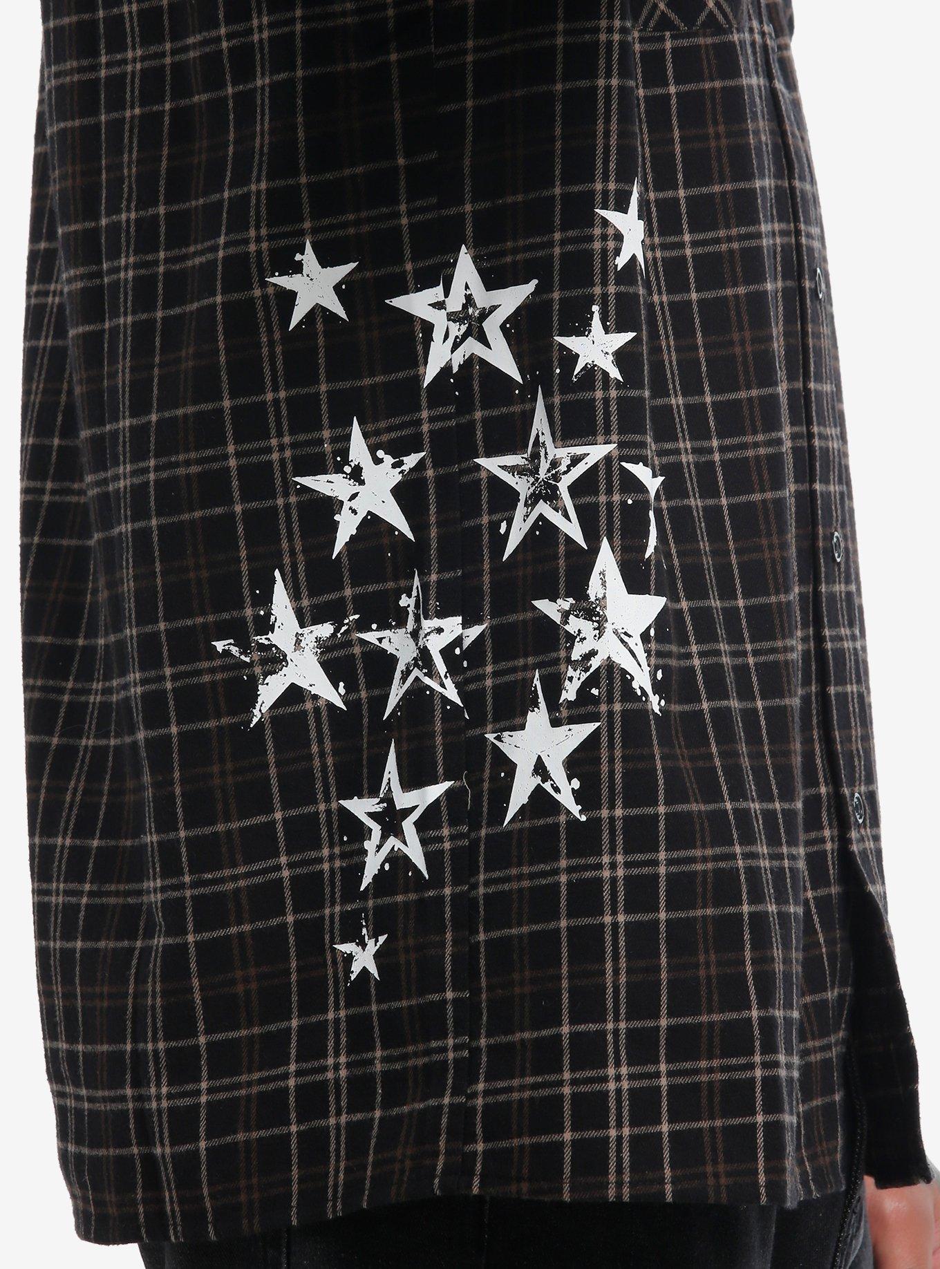 Thorn & Fable Stars & SKulls Plaid Twofer Woven Button-Up, BLACK, alternate