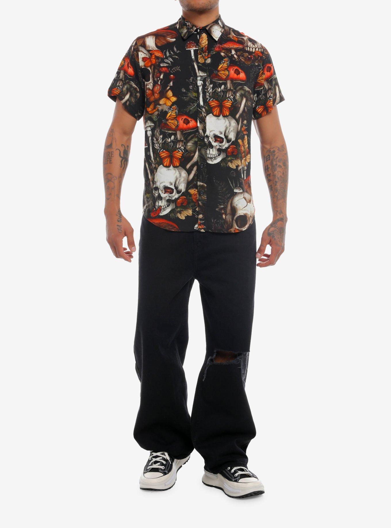 Skull Mushroom Garden Woven Button-Up, , hi-res