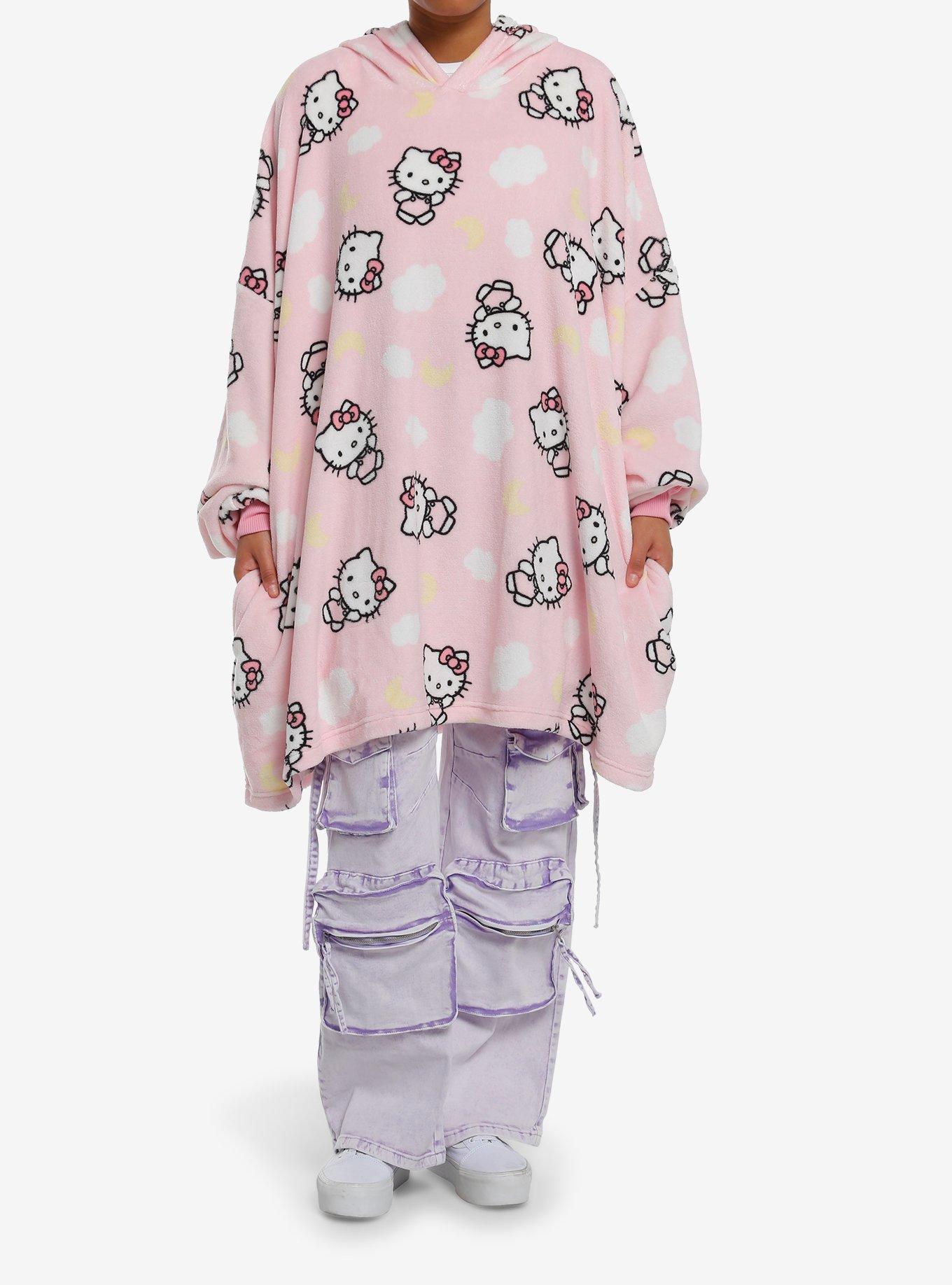 Hello Kitty Allover Print Fuzzy Overside Hoodie, , hi-res