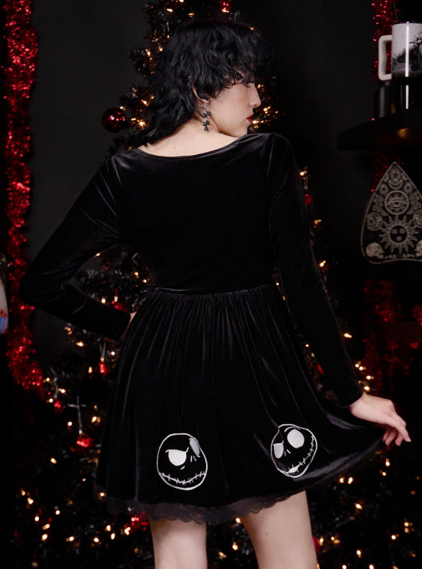 Her Universe The Nightmare Before Christmas Jack Velvet Dress, BLACK  WHITE, alternate