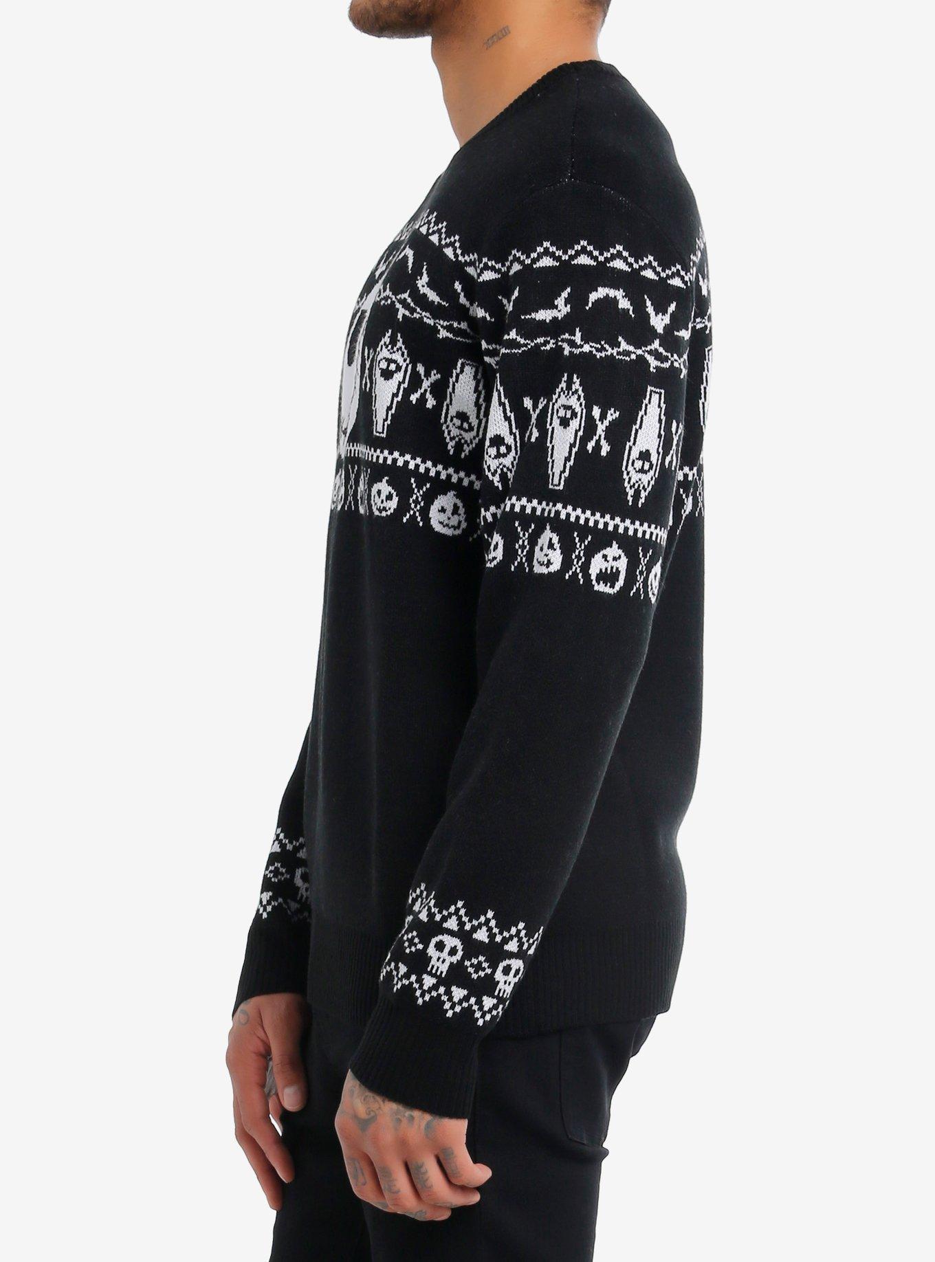 Our Universe The Nightmare Before Christmas Jack Fair Isle Intarsia Sweater, BLACK  WHITE, alternate