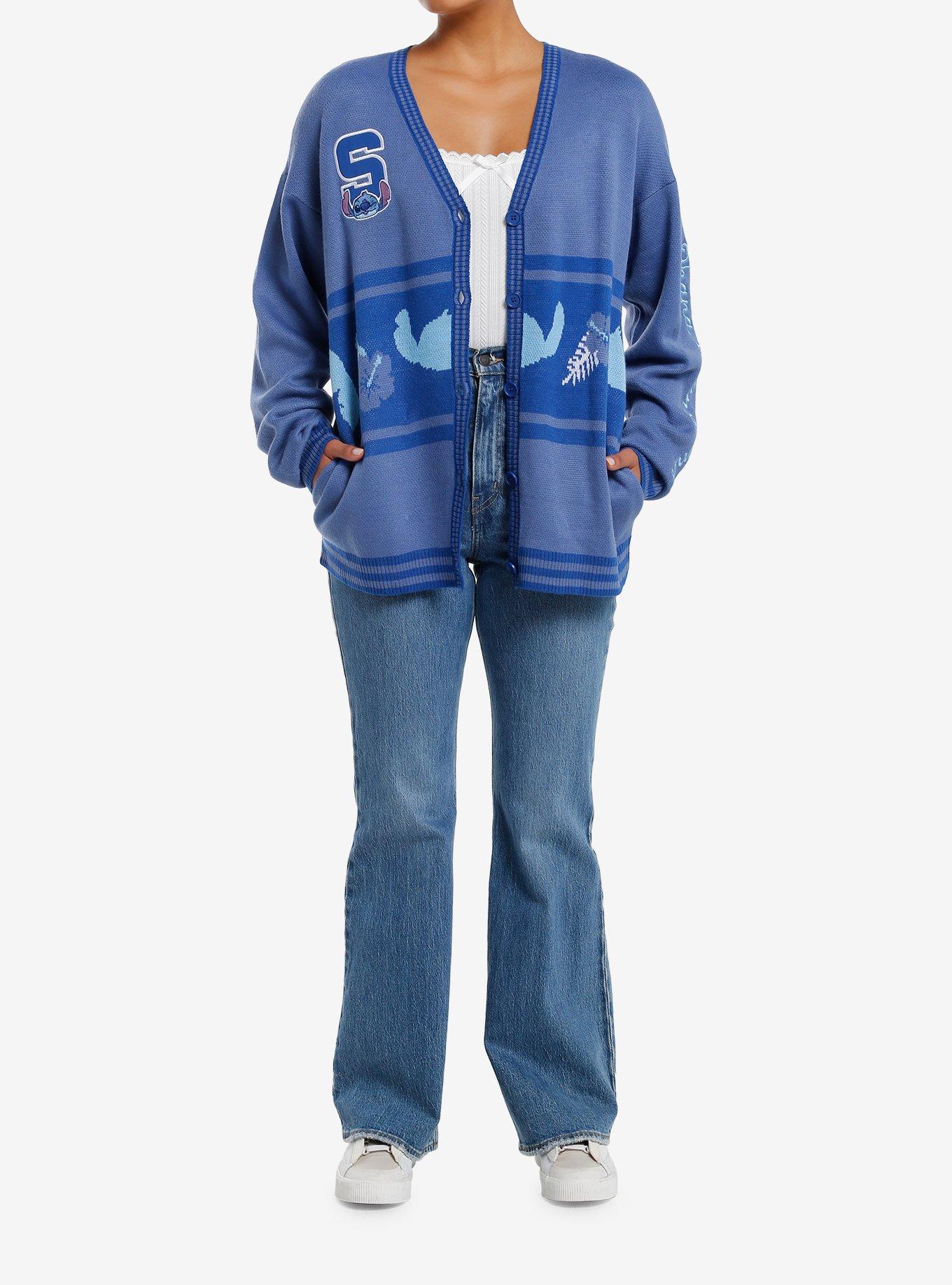 Disney Stitch Tropical Flowers Varsity Girls Cardigan, MULTI, alternate