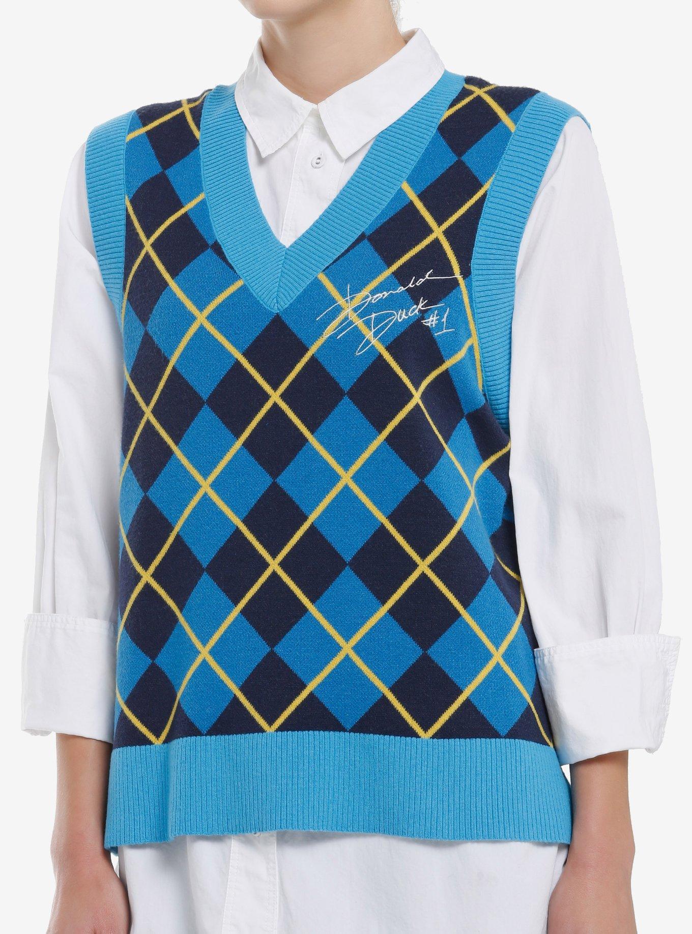 Her Universe Disney Donald Duck Argyle Sweater Vest, MULTI, alternate