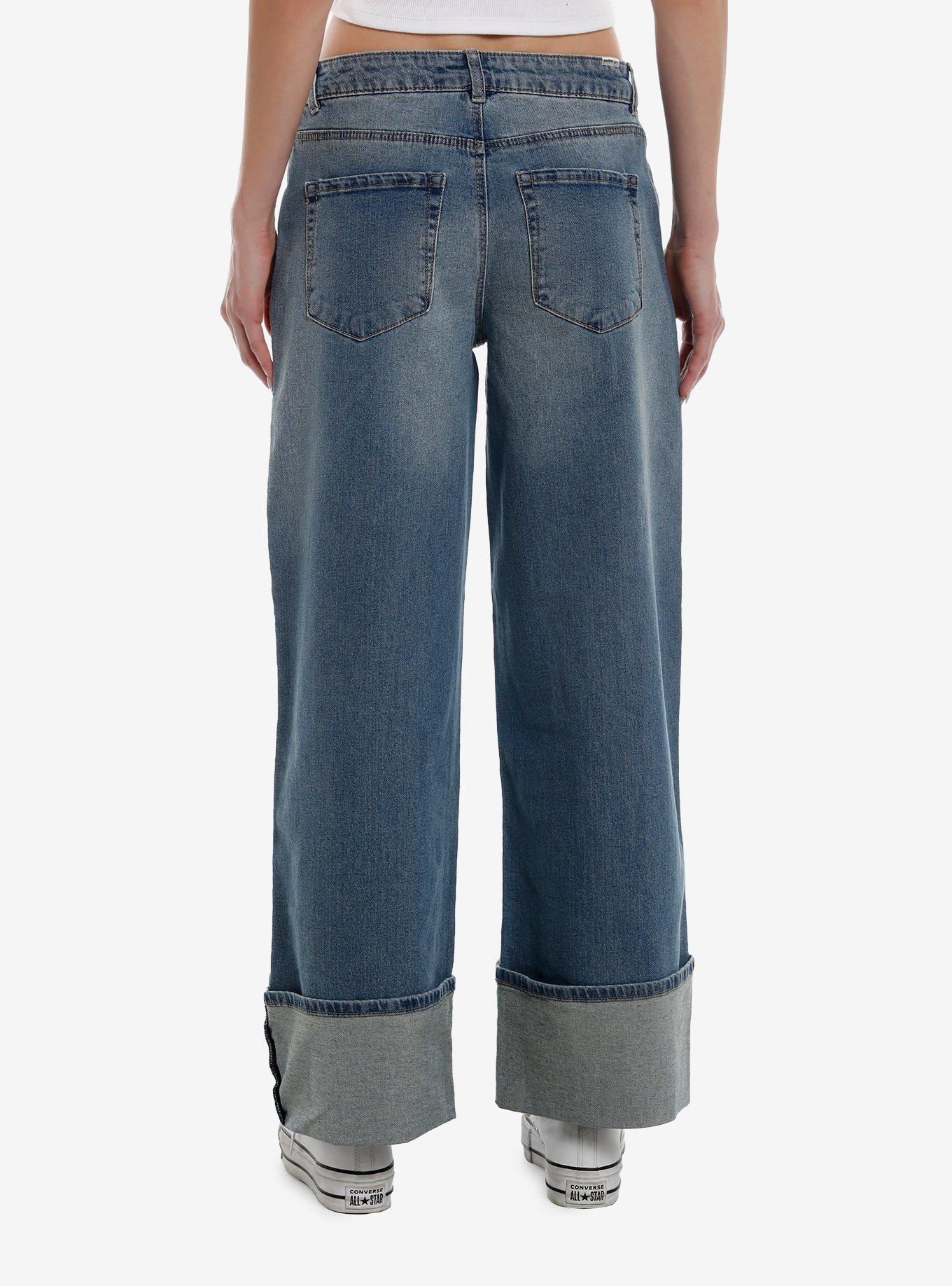 Indigo Cuff Wide Leg Denim Pants, INDIGO, alternate