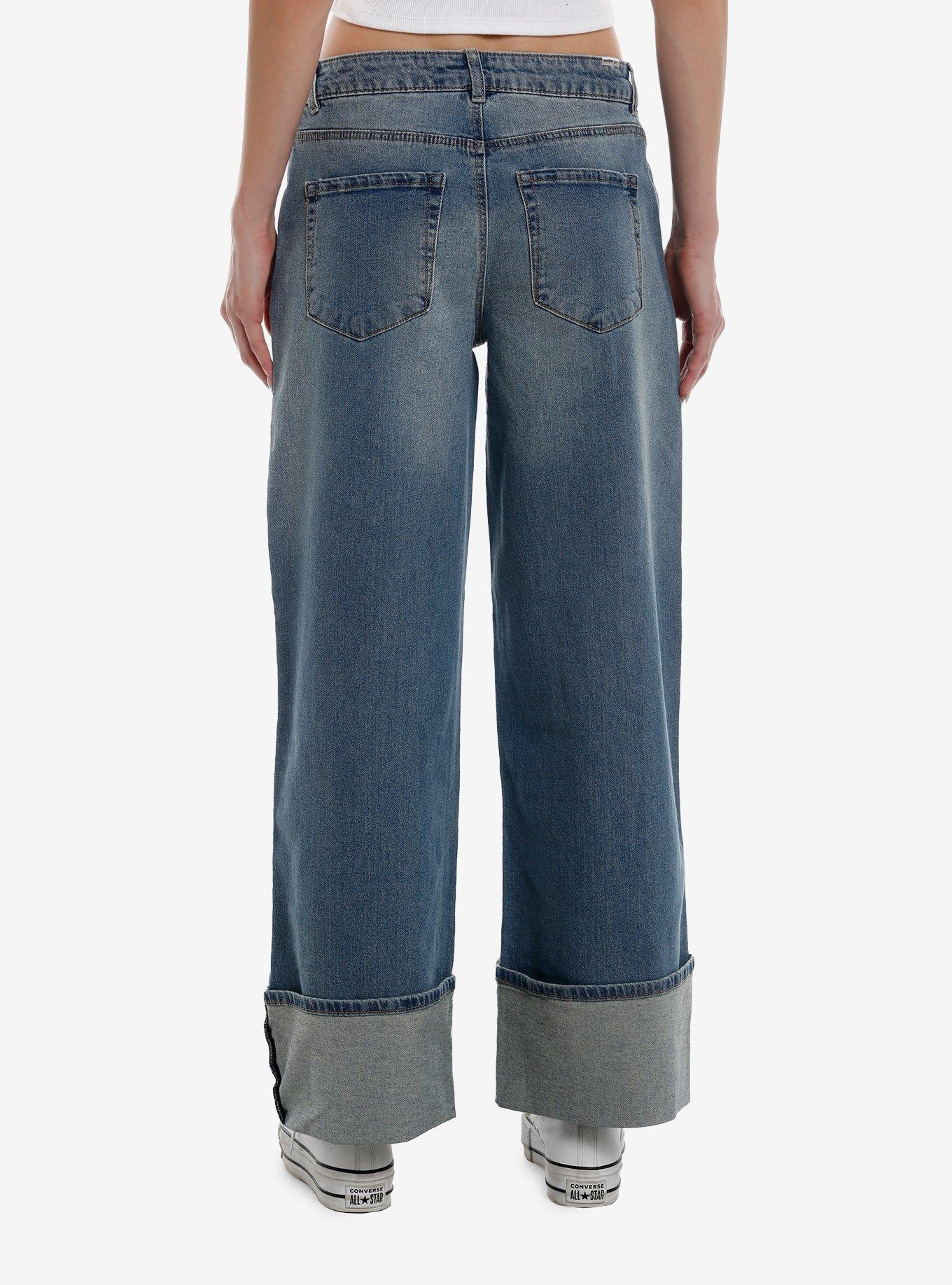 Indigo Cuff Wide Leg Denim Pants, , hi-res