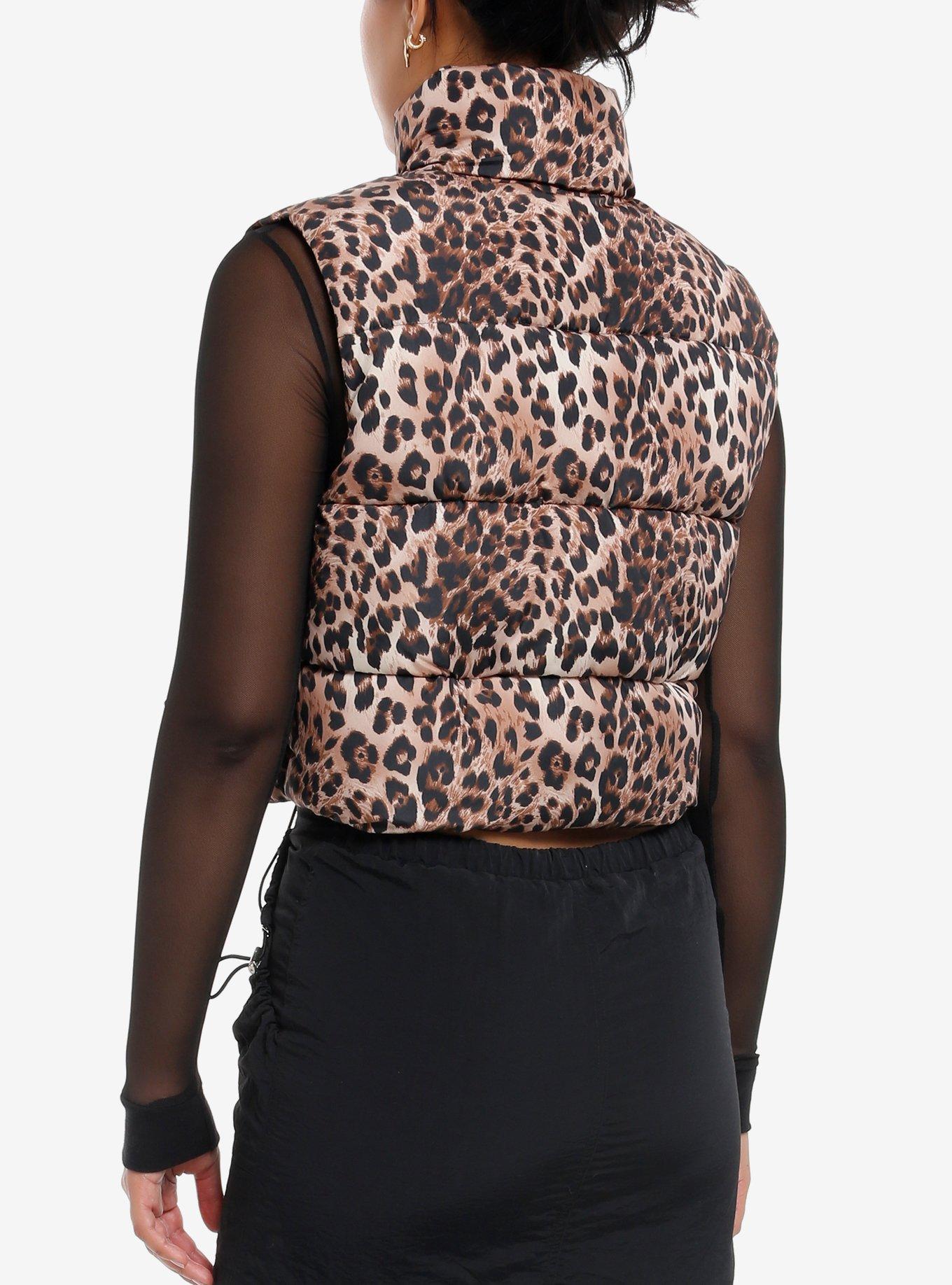 Cheetah Print Girls Puffer Vest, BLACK, alternate