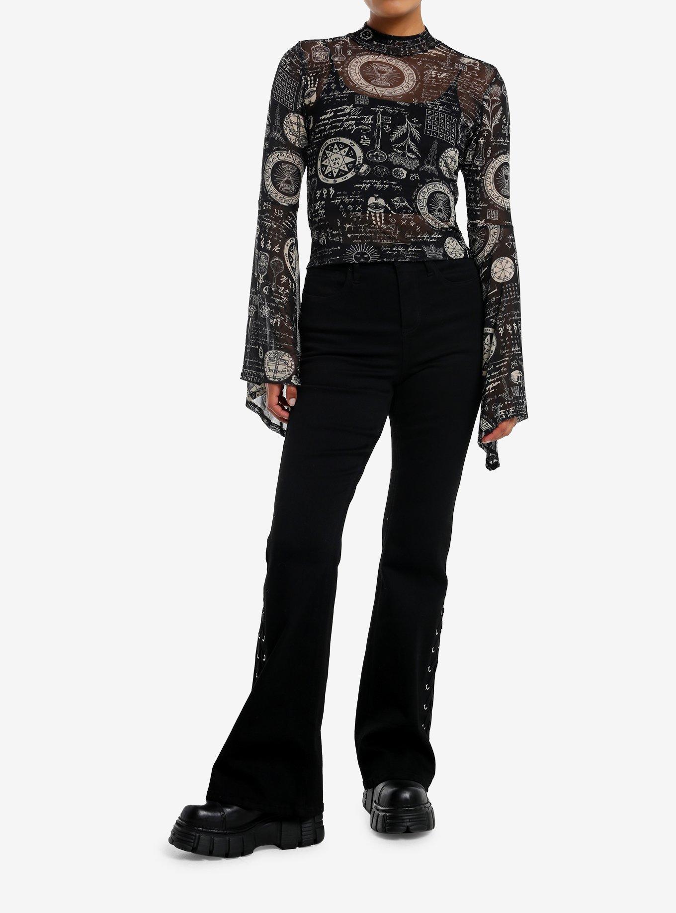 Cosmic Aura Alchemy Symbols Mesh Girls Bell Sleeve Top, , hi-res