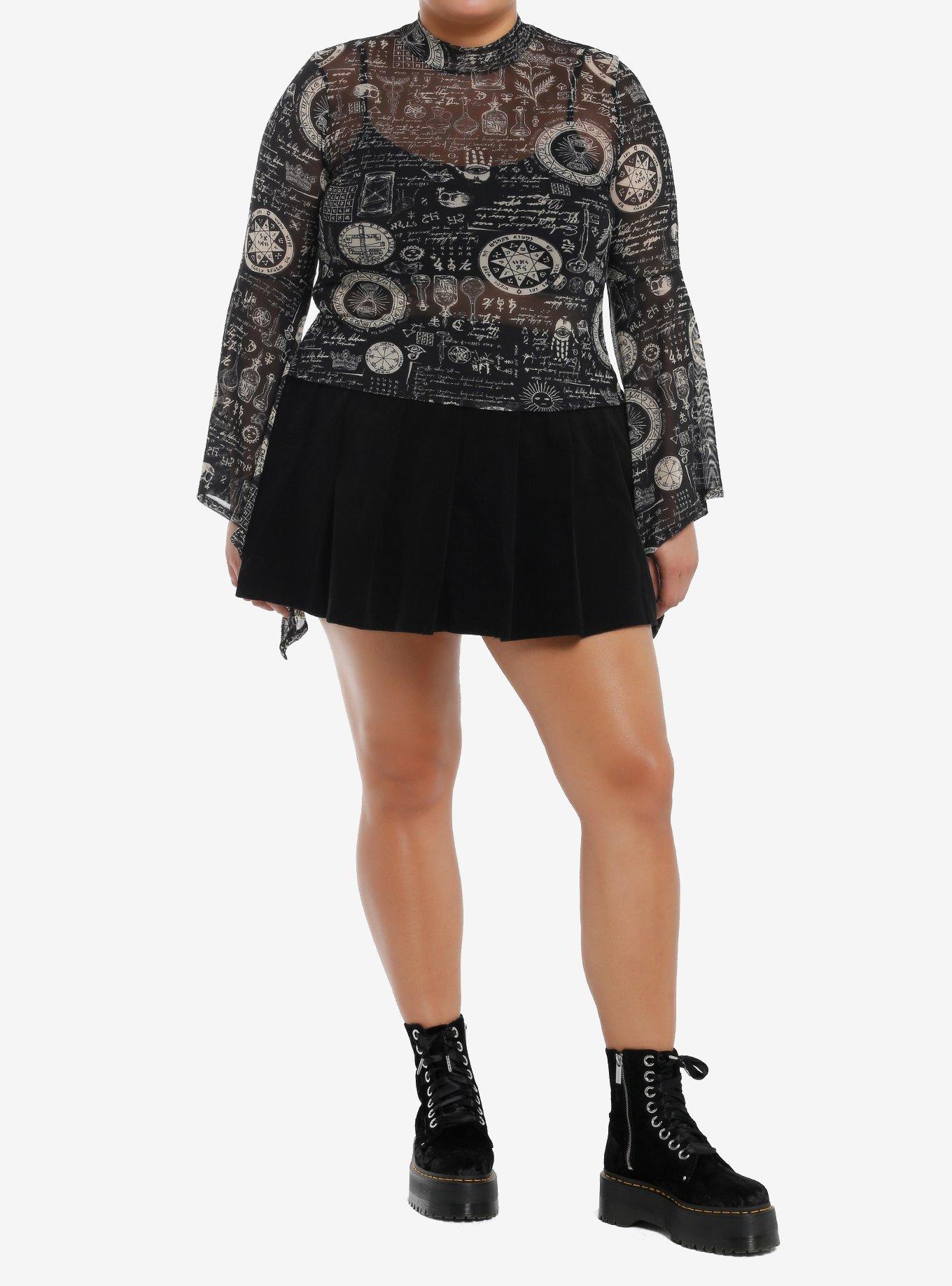 Cosmic Aura Alchemy Symbols Mesh Girls Bell Sleeve Top Plus Size, GOLD, alternate