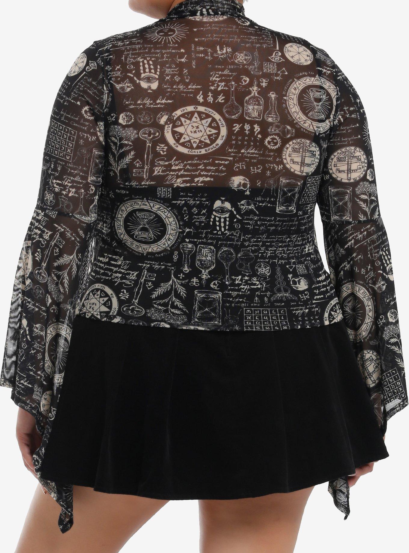 Cosmic Aura Alchemy Symbols Mesh Girls Bell Sleeve Top Plus Size, GOLD, alternate