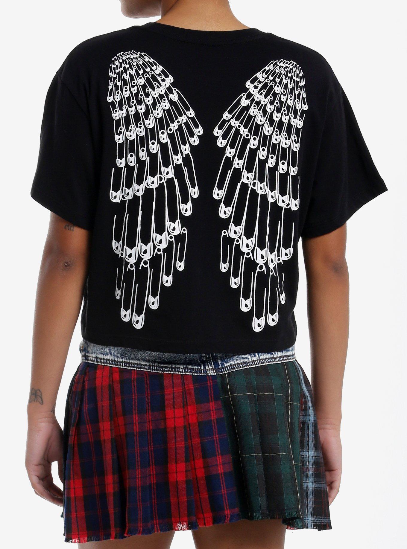 Punk Angel Safety Pin Wings Girls Crop T-Shirt, , hi-res