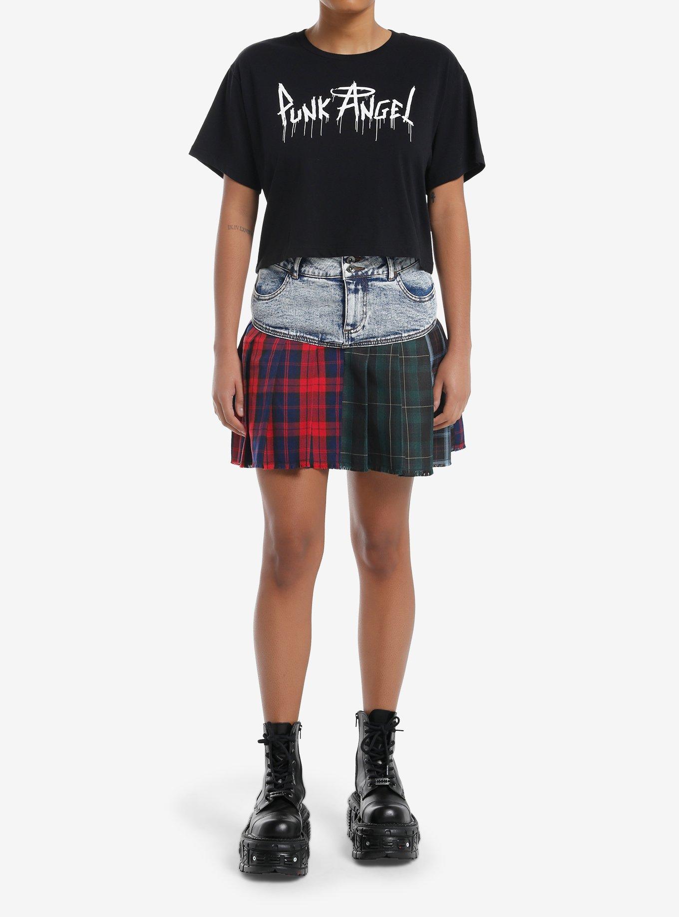 Punk Angel Safety Pin Wings Girls Crop T-Shirt, , alternate