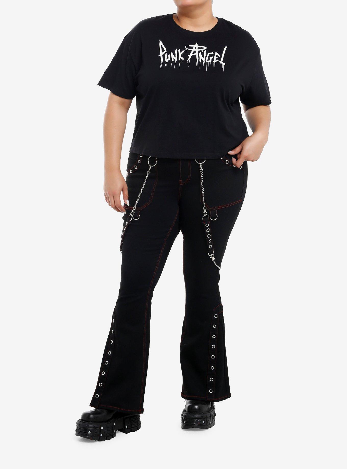 Punk Angel Safety Pin Wings Girls Crop T-Shirt Plus Size, , alternate