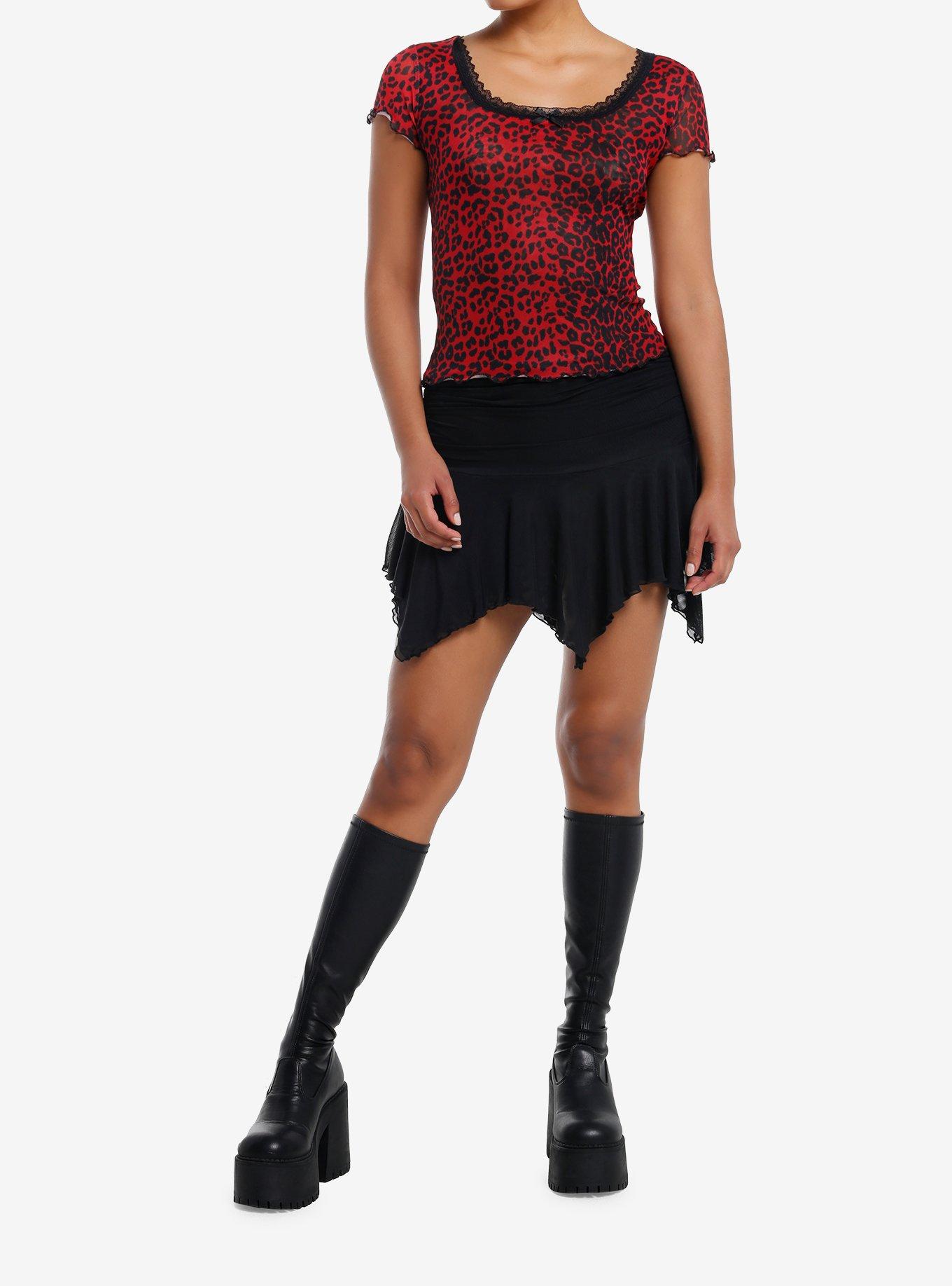 Social Collision Red & Black Cheetah Mesh Girls Top, , hi-res