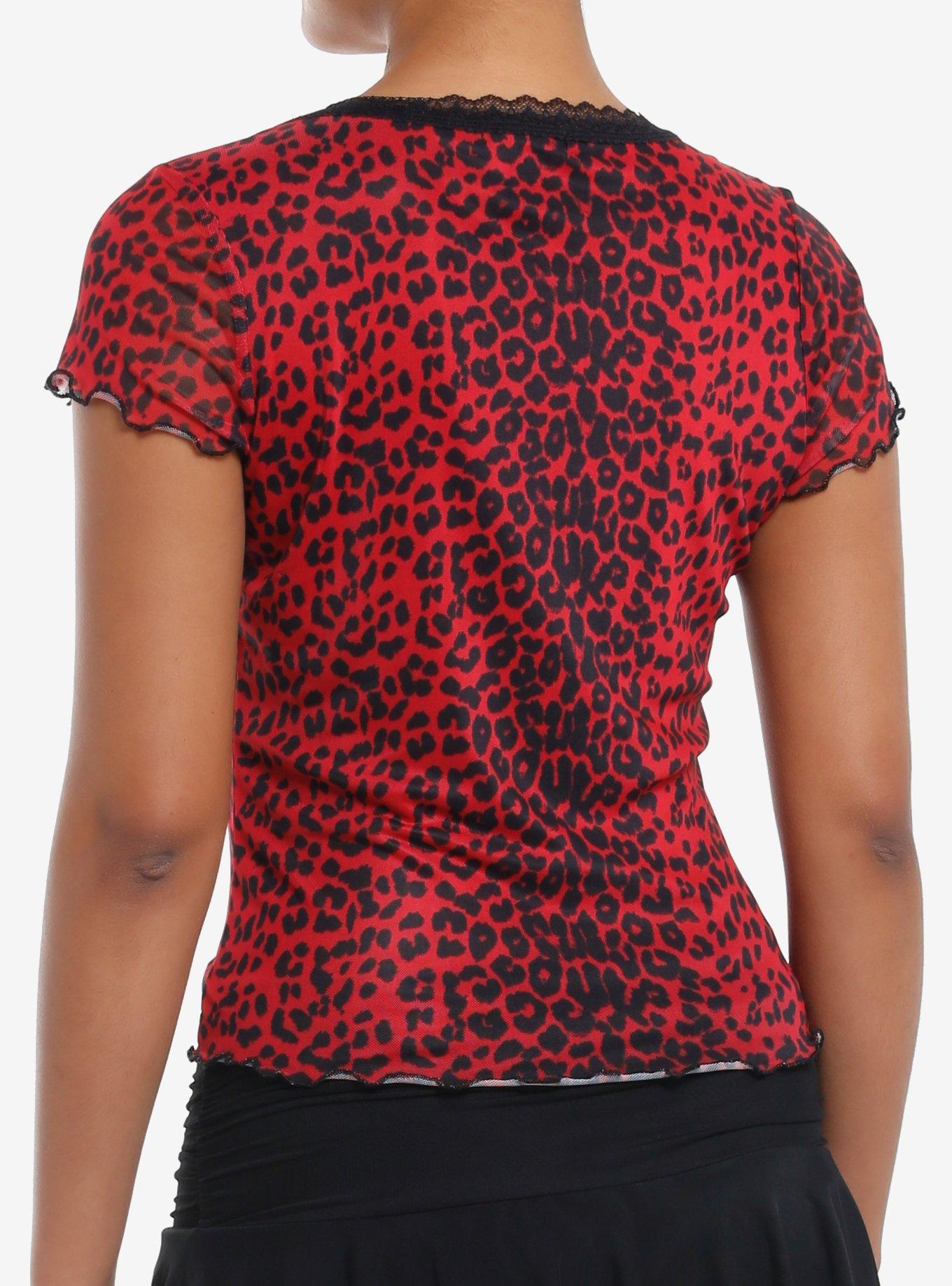 Social Collision Red & Black Cheetah Mesh Girls Top, BLACK, alternate