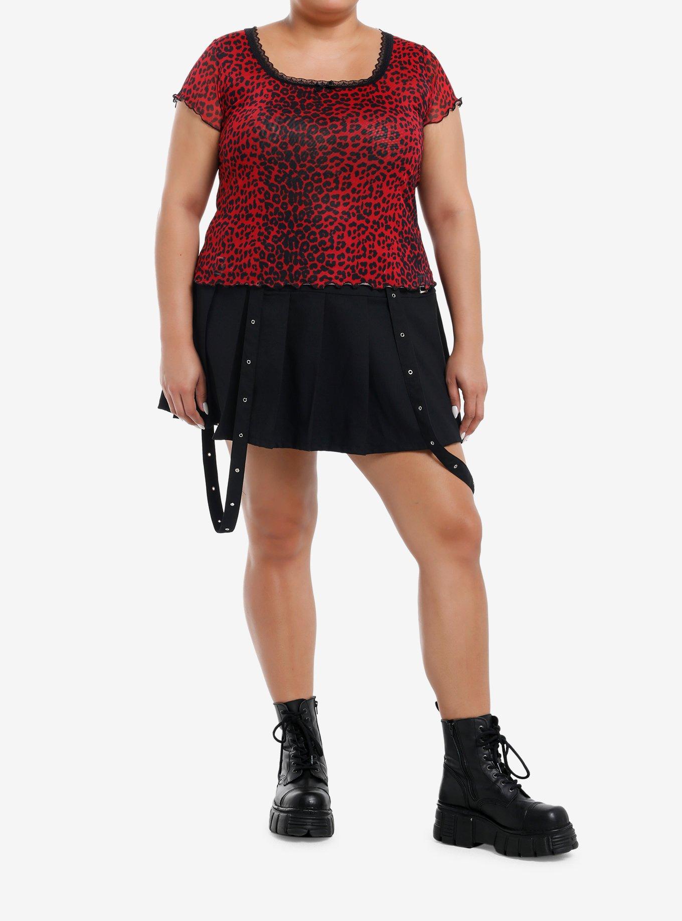 Social Collision Red & Black Cheetah Mesh Girls Top Plus Size, , hi-res
