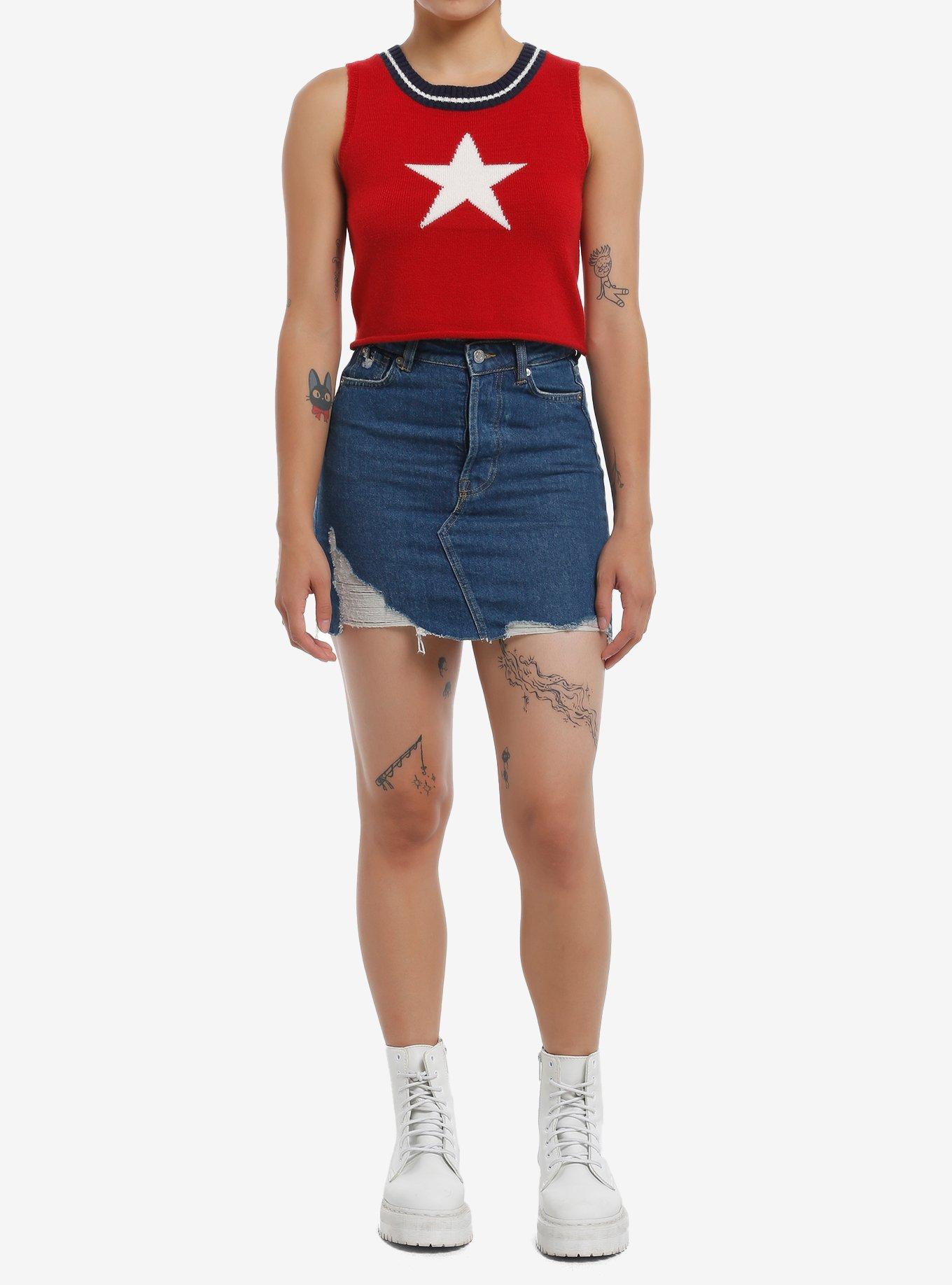 Red & White Star Girls Knit Tank Top