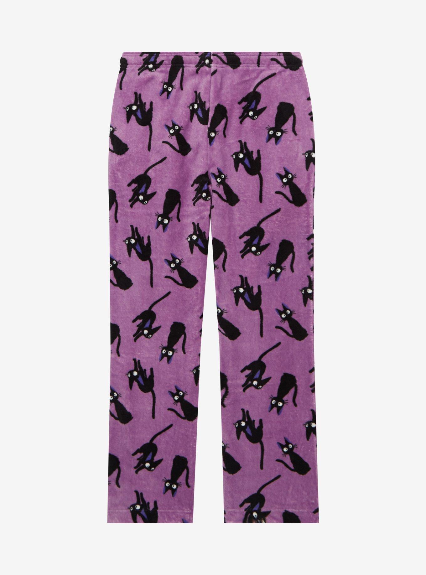 Studio Ghibli Kiki's Delivery Service Jiji Allover Print Plush Sleep Pants &mdash; BoxLunch Exclusive, PURPLE, alternate - view 2