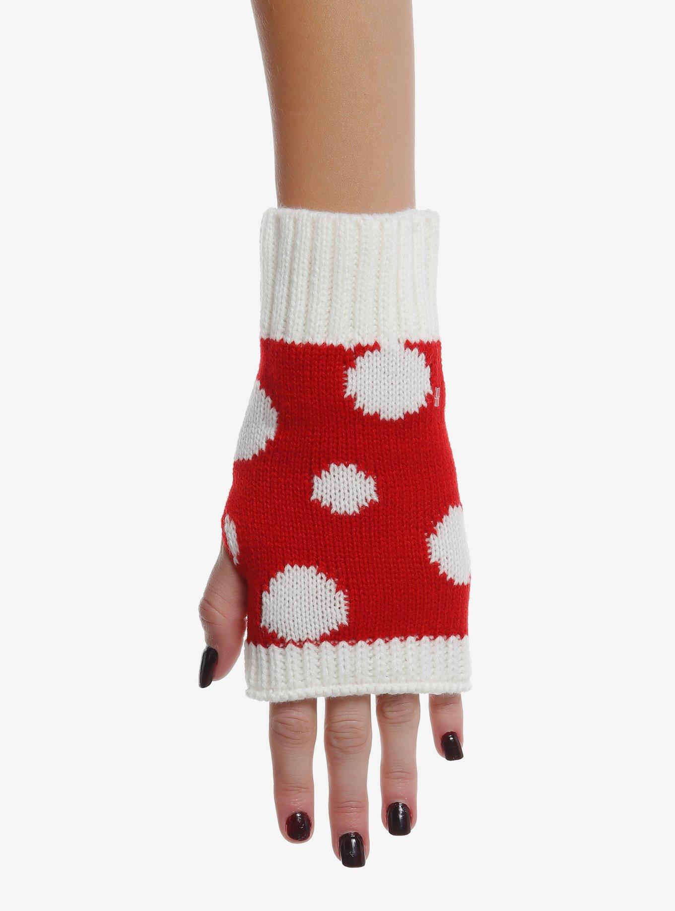 White & Mushroom Fingerless Gloves, , hi-res