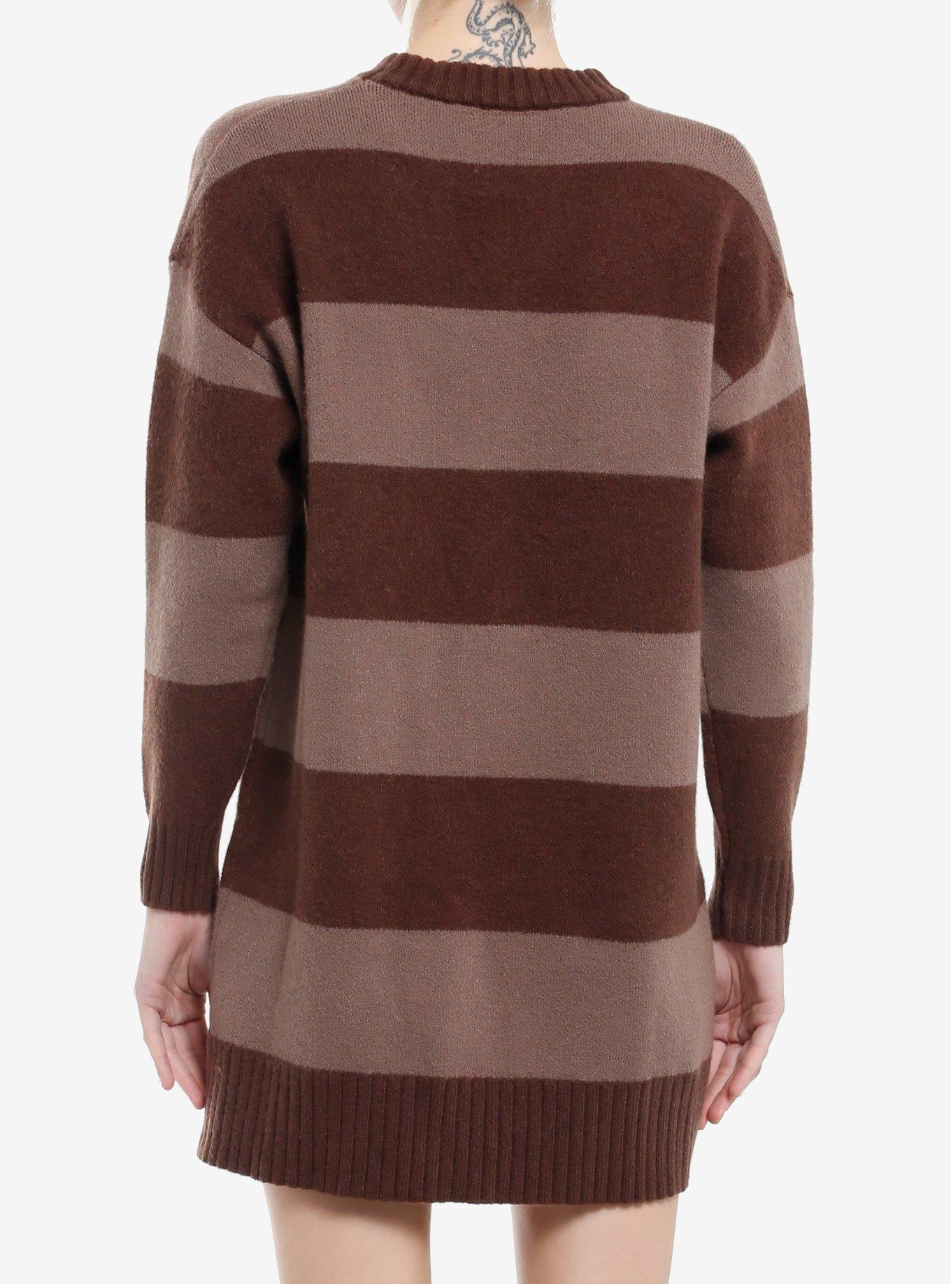 Daisy Street Brown Strip Teddy Bear Sweater Dress, ORANGE, alternate