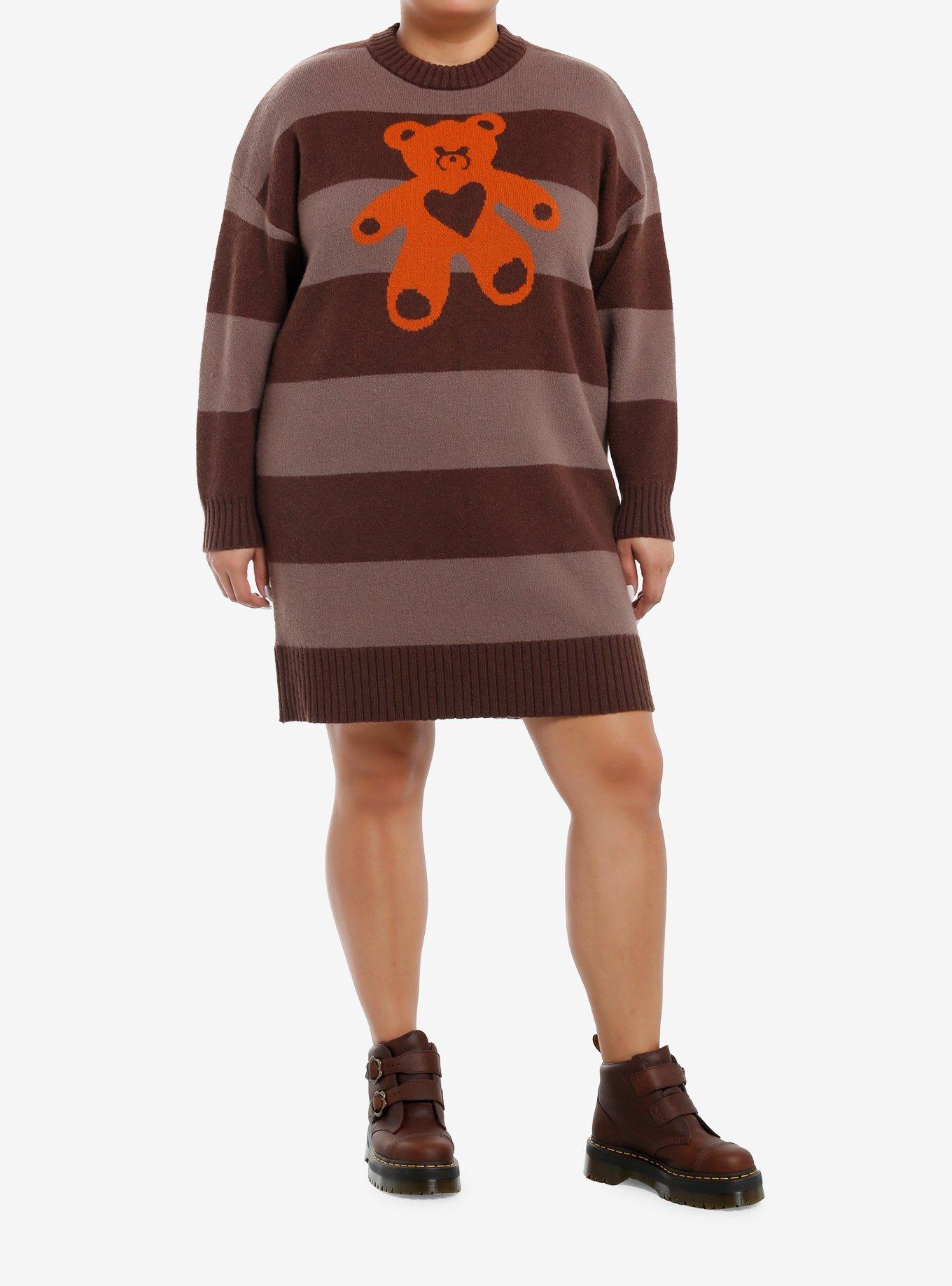 Daisy Street Teddy Bear Stripe Sweater Dress Plus Size, , hi-res