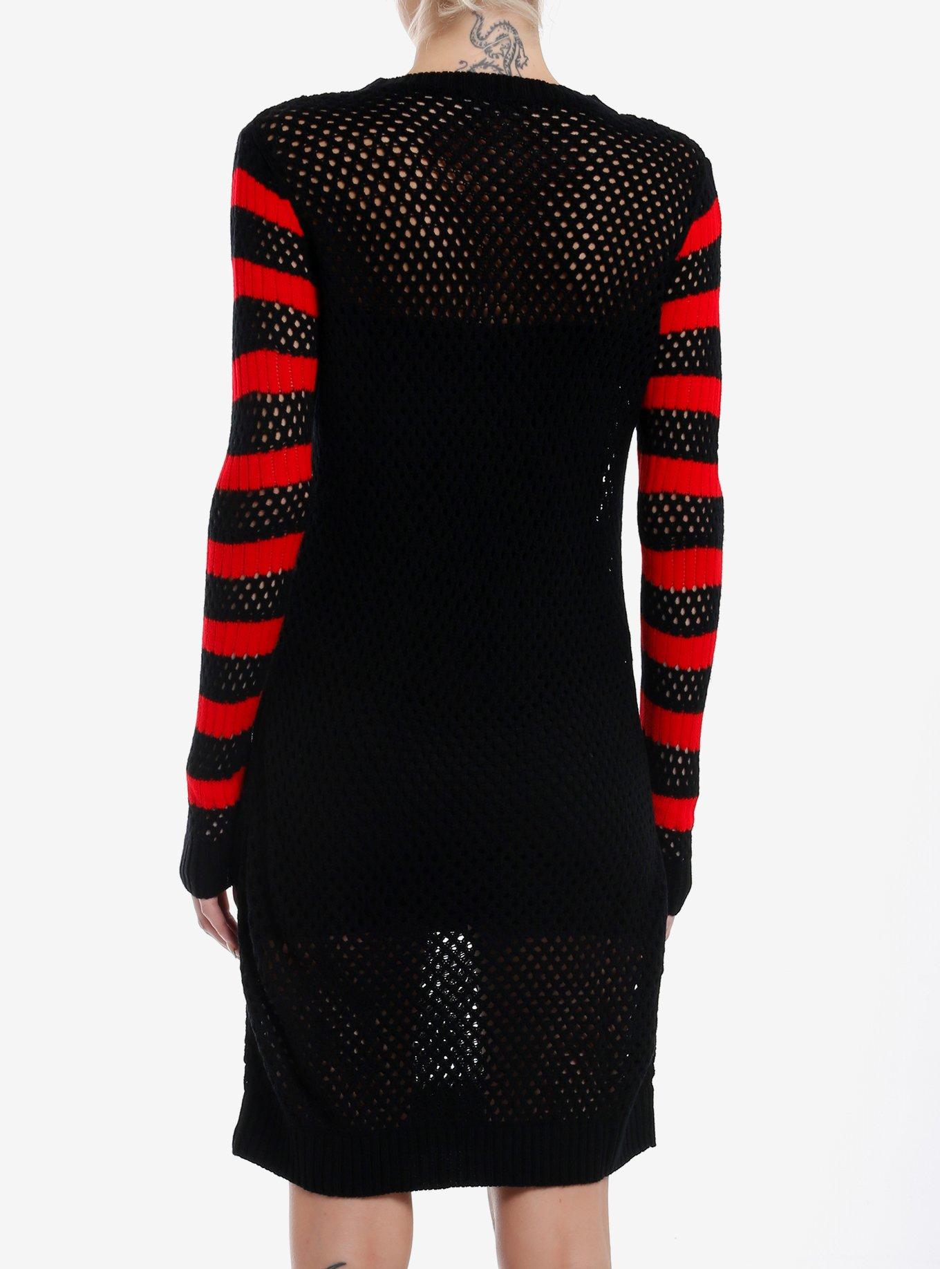 Black & Red Star Stripe Knit Sweater Dress, BLACK, alternate