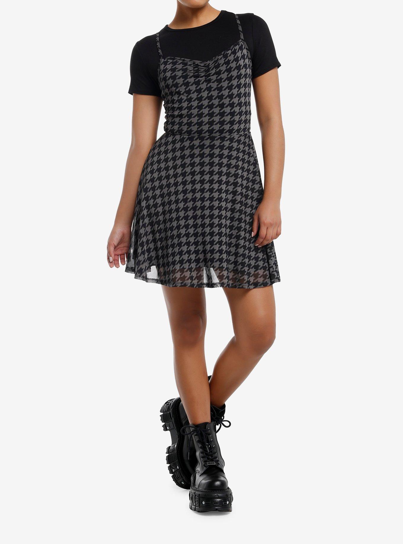 Social Collision Black & Grey Houndstooth Twofer Dress, , hi-res