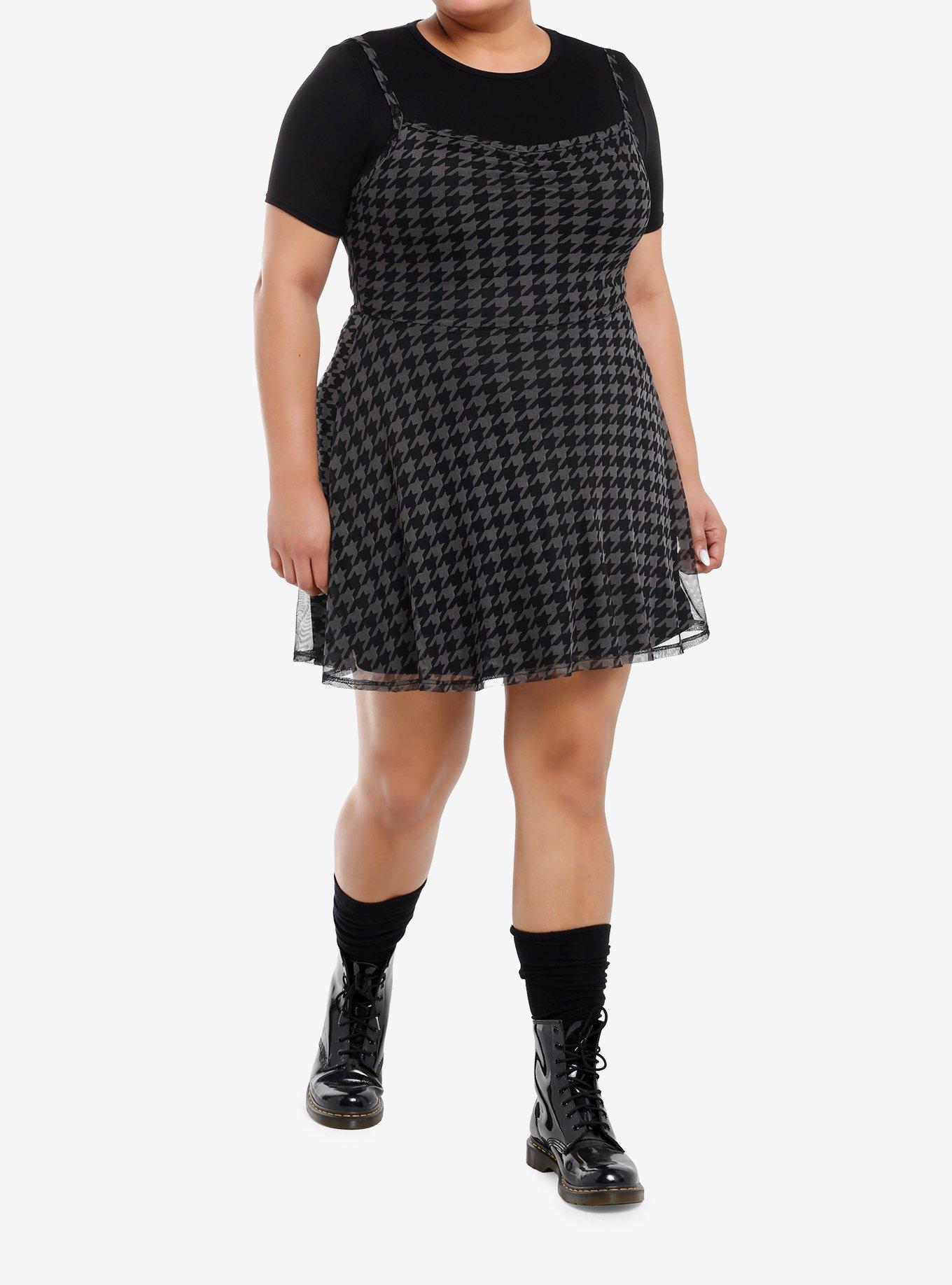 Social Collision Black & Grey Houndstooth Twofer Dress Plus Size, , hi-res