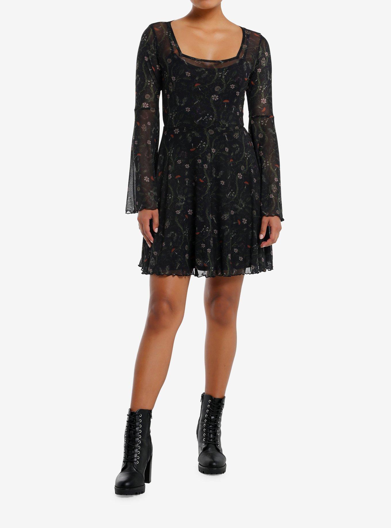 Thorn & Fable Mushroom Vines Mesh Bell Sleeve Dress, , hi-res