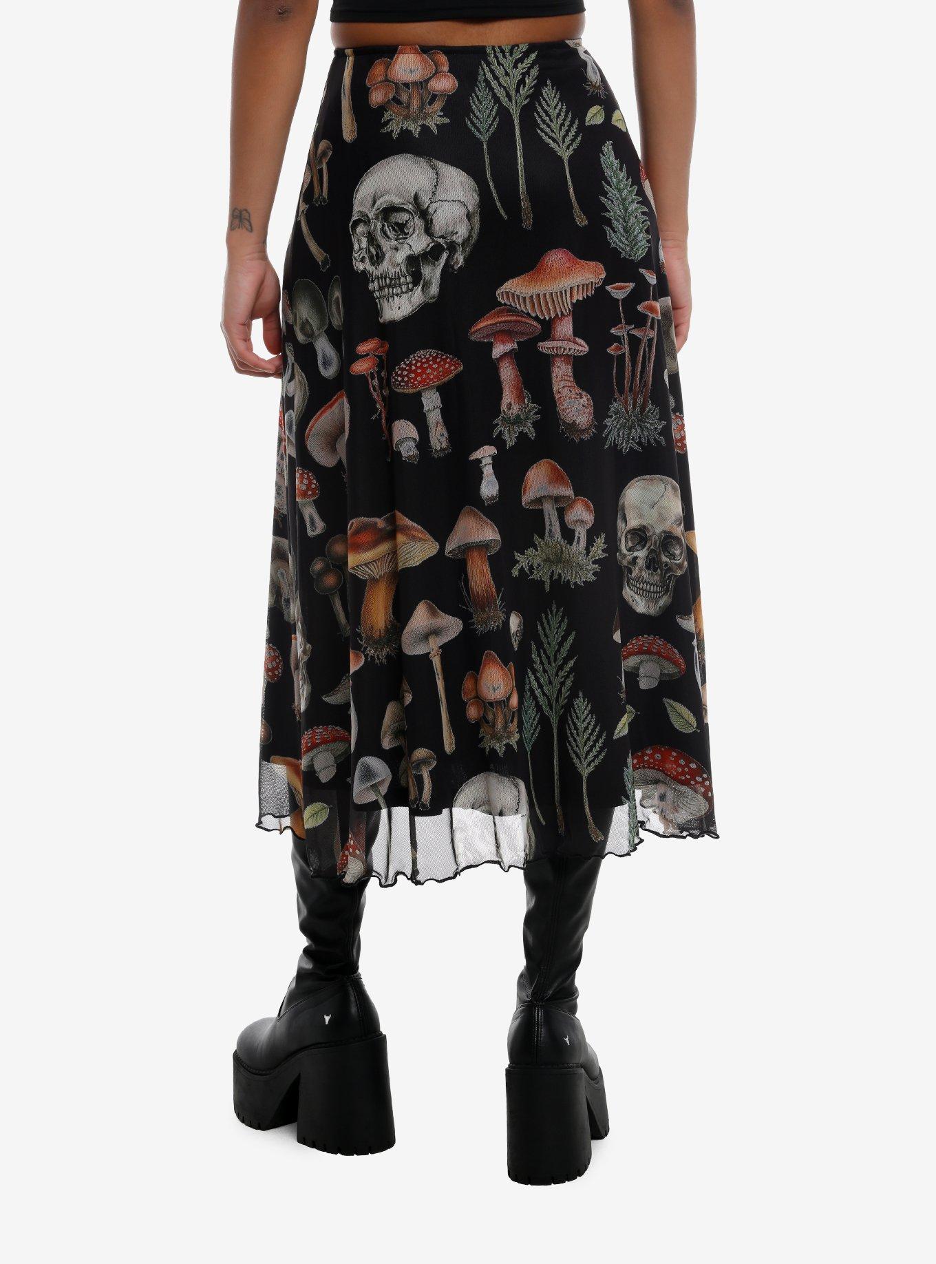 Skull Forest Foliage Mesh Midi Skirt, , hi-res