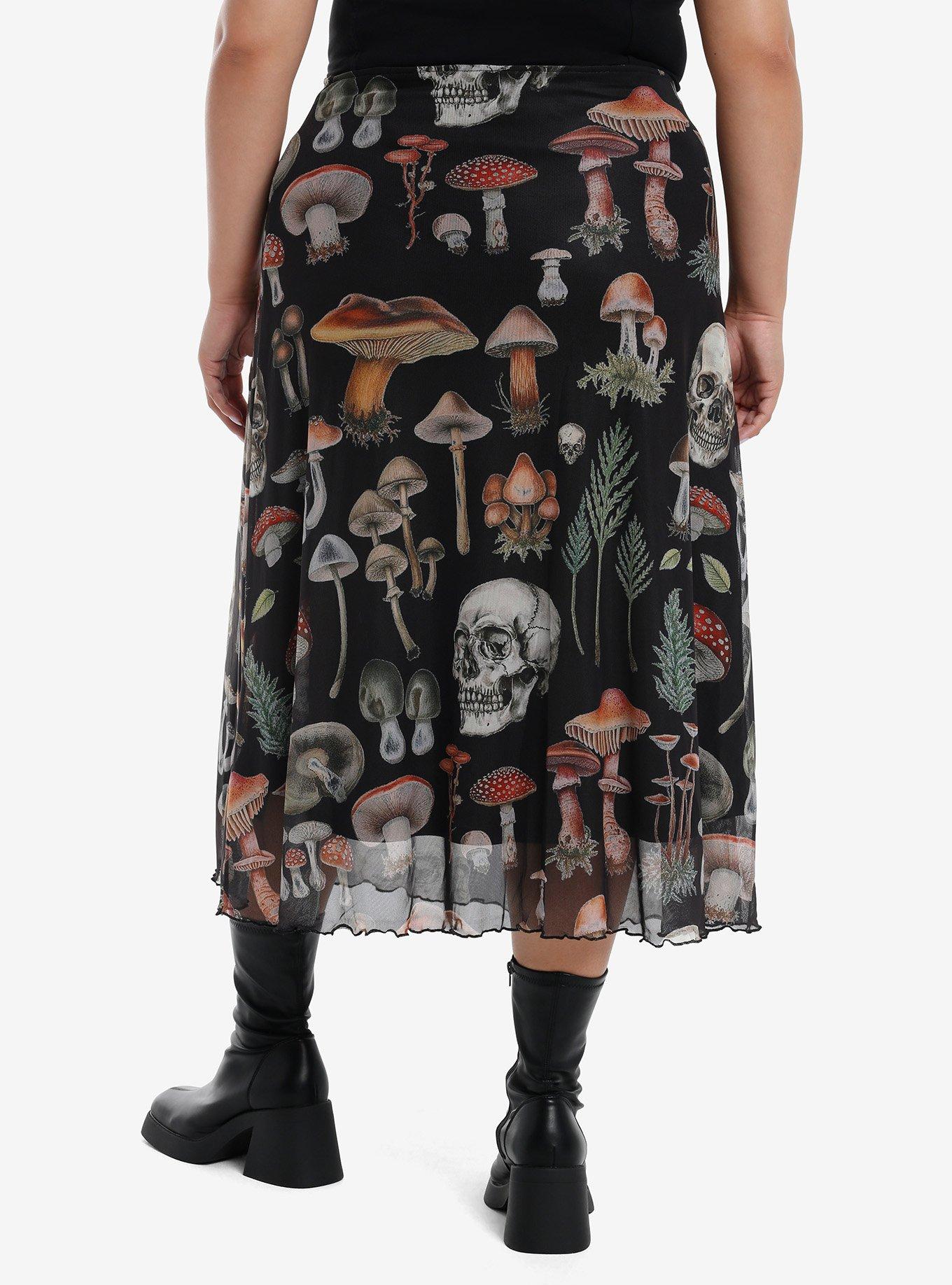 Skull Forest Foliage Mesh Midi Skirt Plus