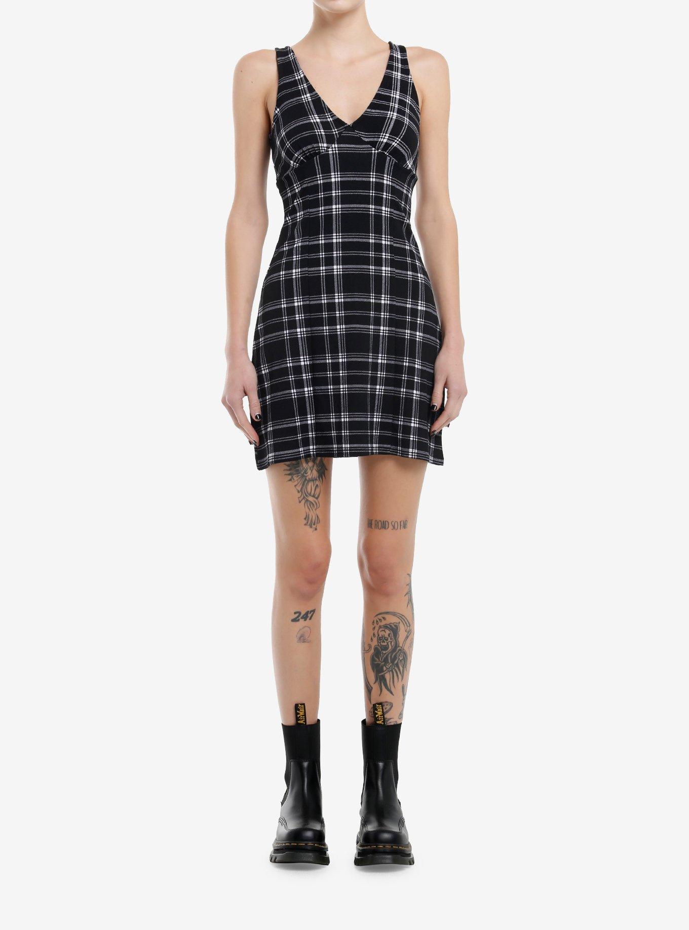 Black & White Plaid Mini Dress, , alternate
