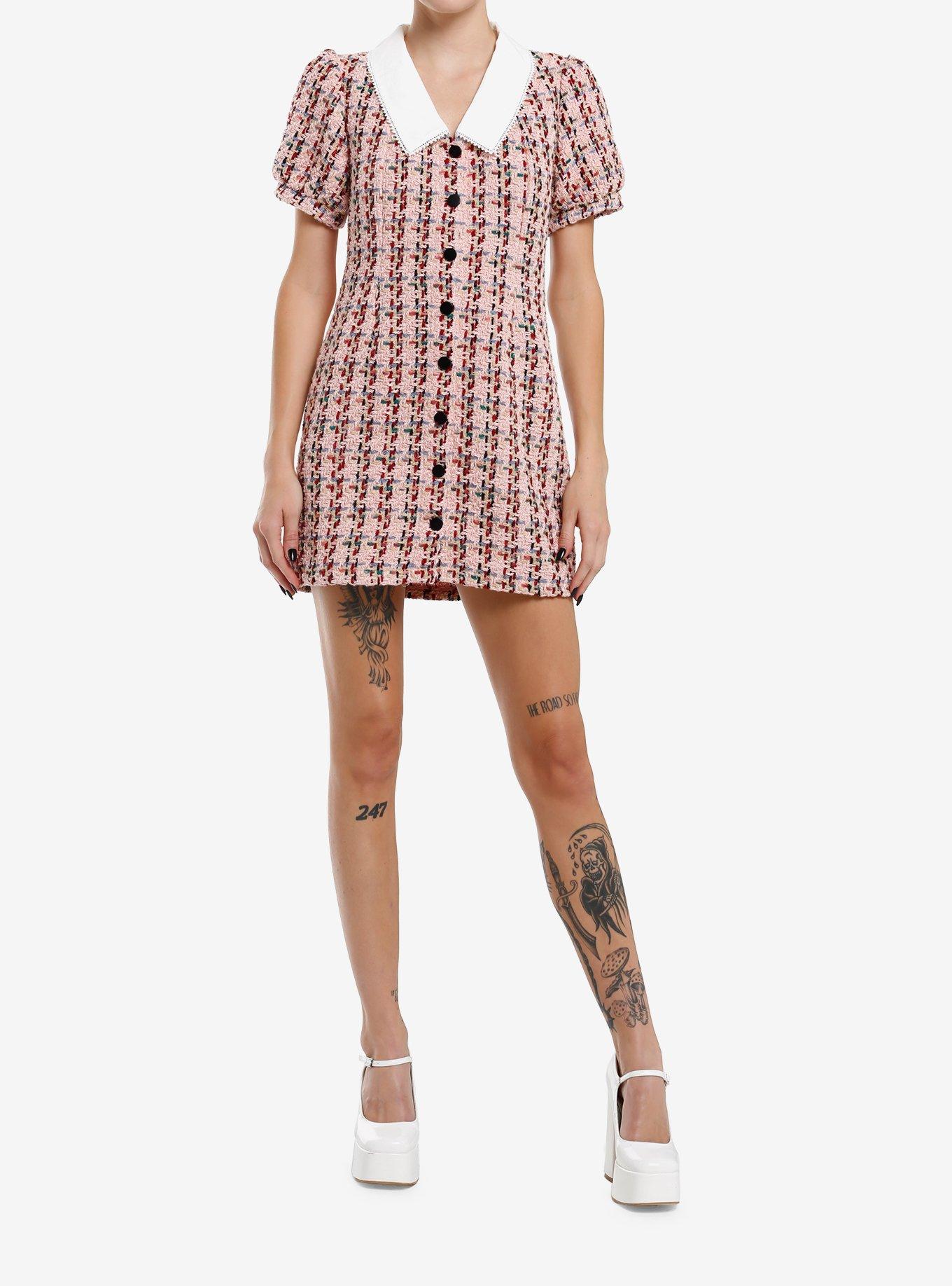 Pink Tweed Collar Dress, , hi-res