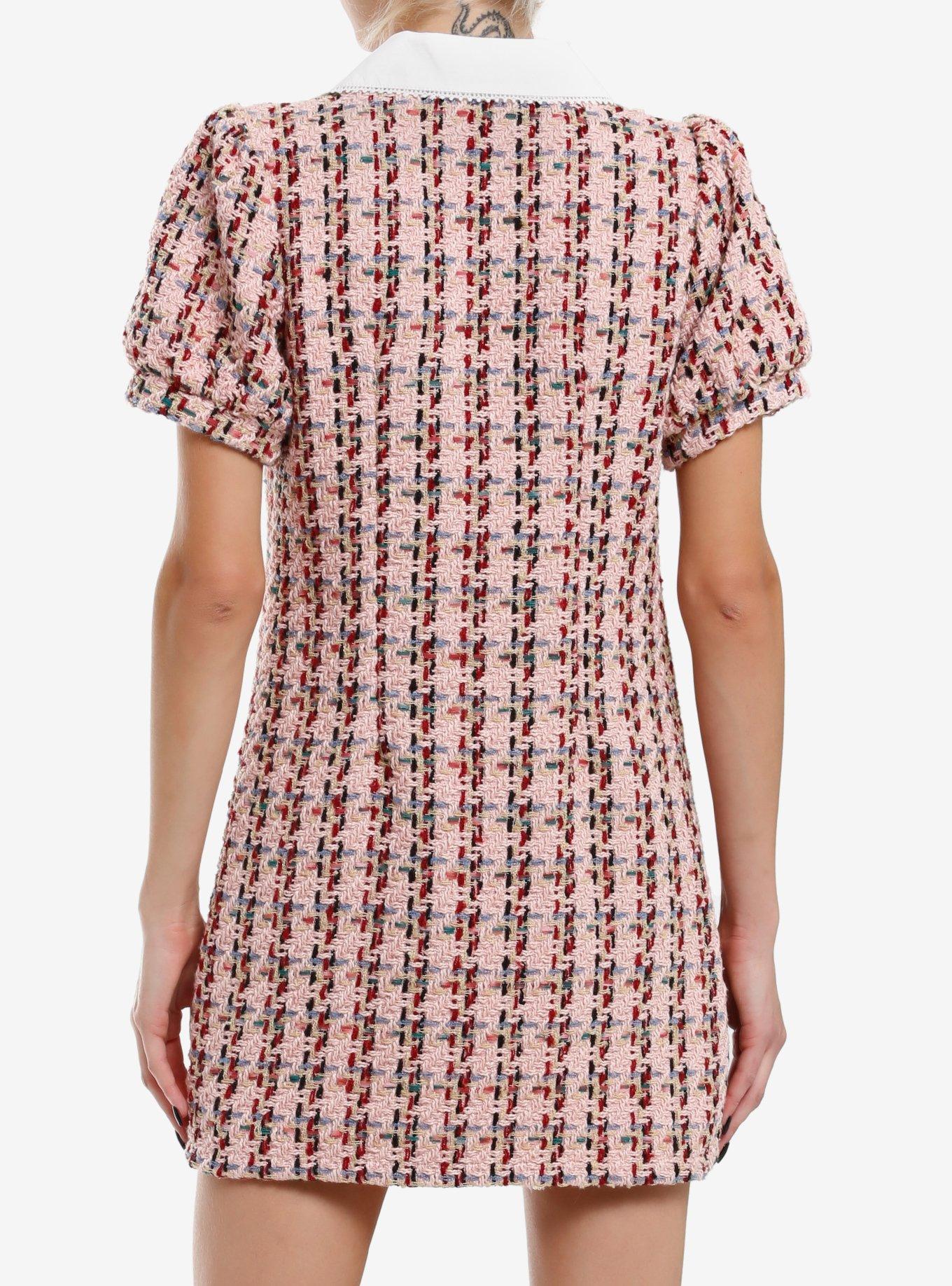 Pink Tweed Collar Dress, MULTI, alternate